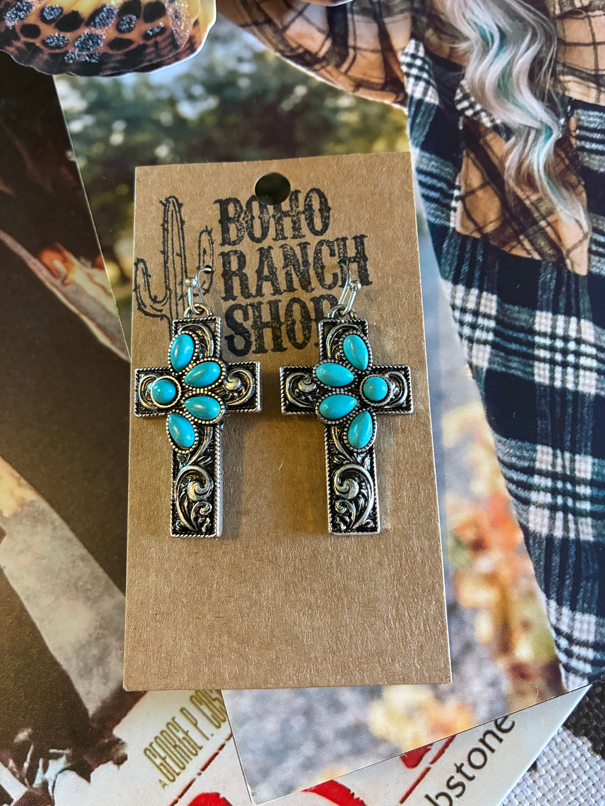 Small Cross Earrings Turquoise