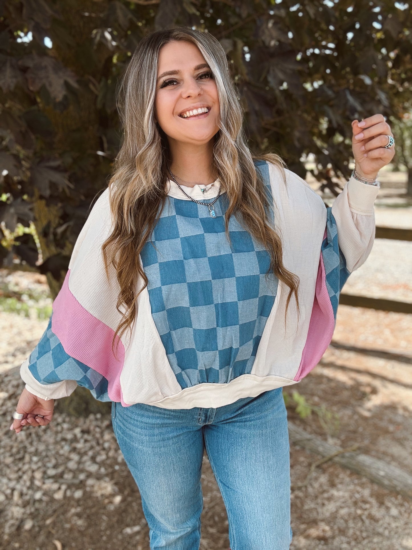 Patchwork Checkered Demin Patch Sweatshirt