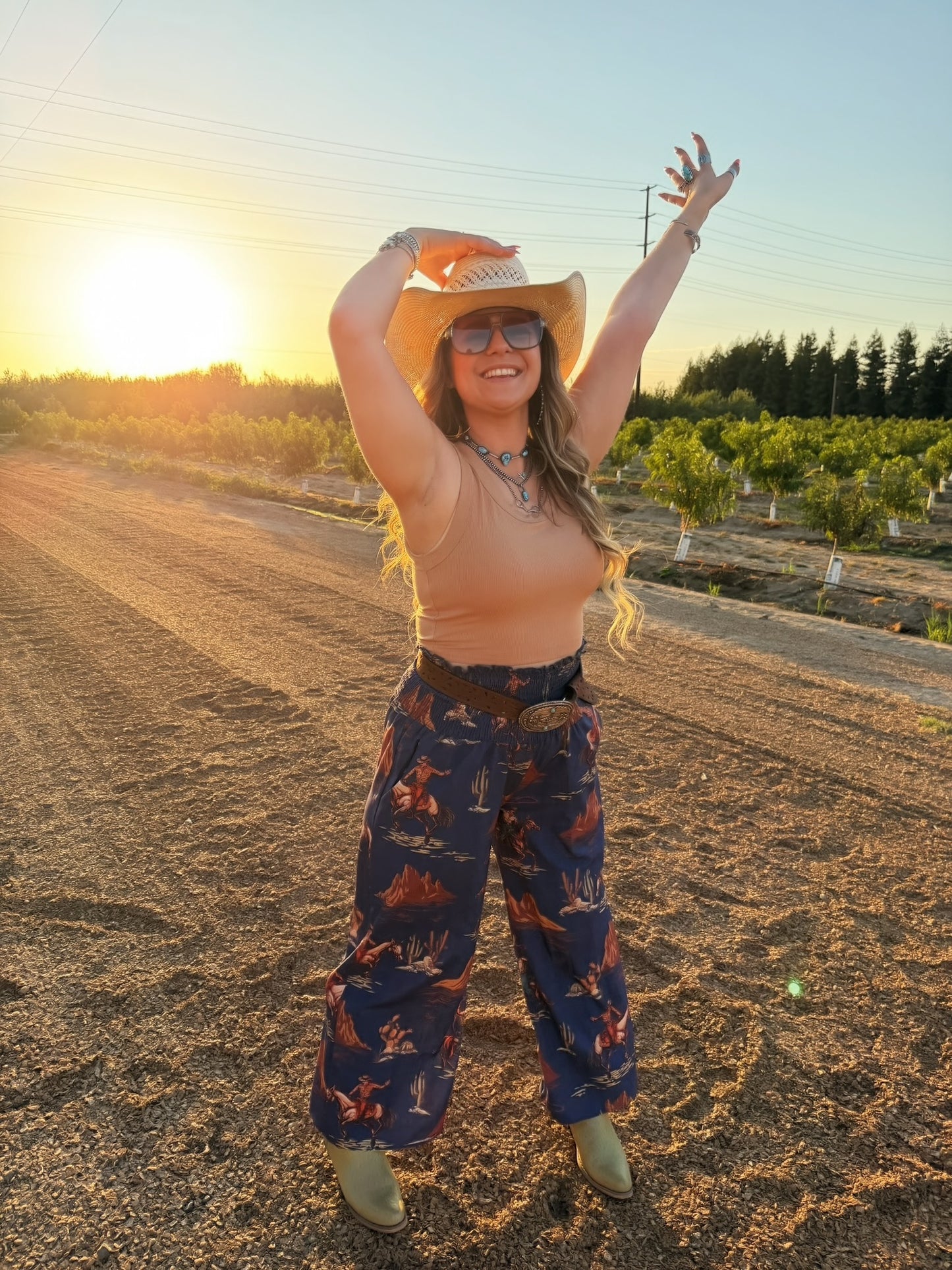 Cowboy Denim Blue Horse Print Pants