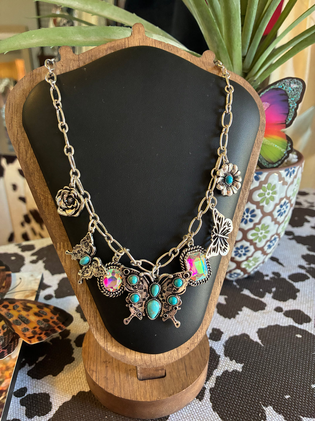Butterfly Multi Charm Link Chain Necklace