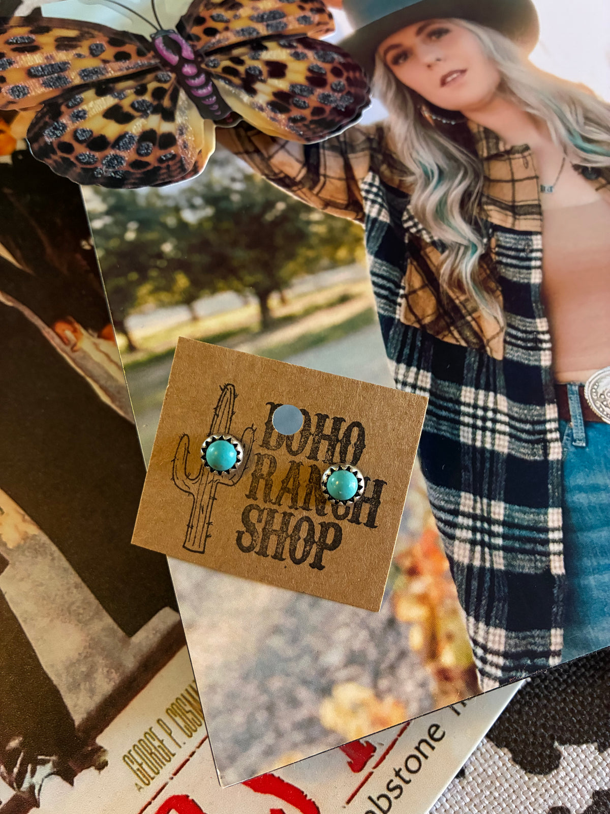 Round Turquoise Stone Stud Earrings