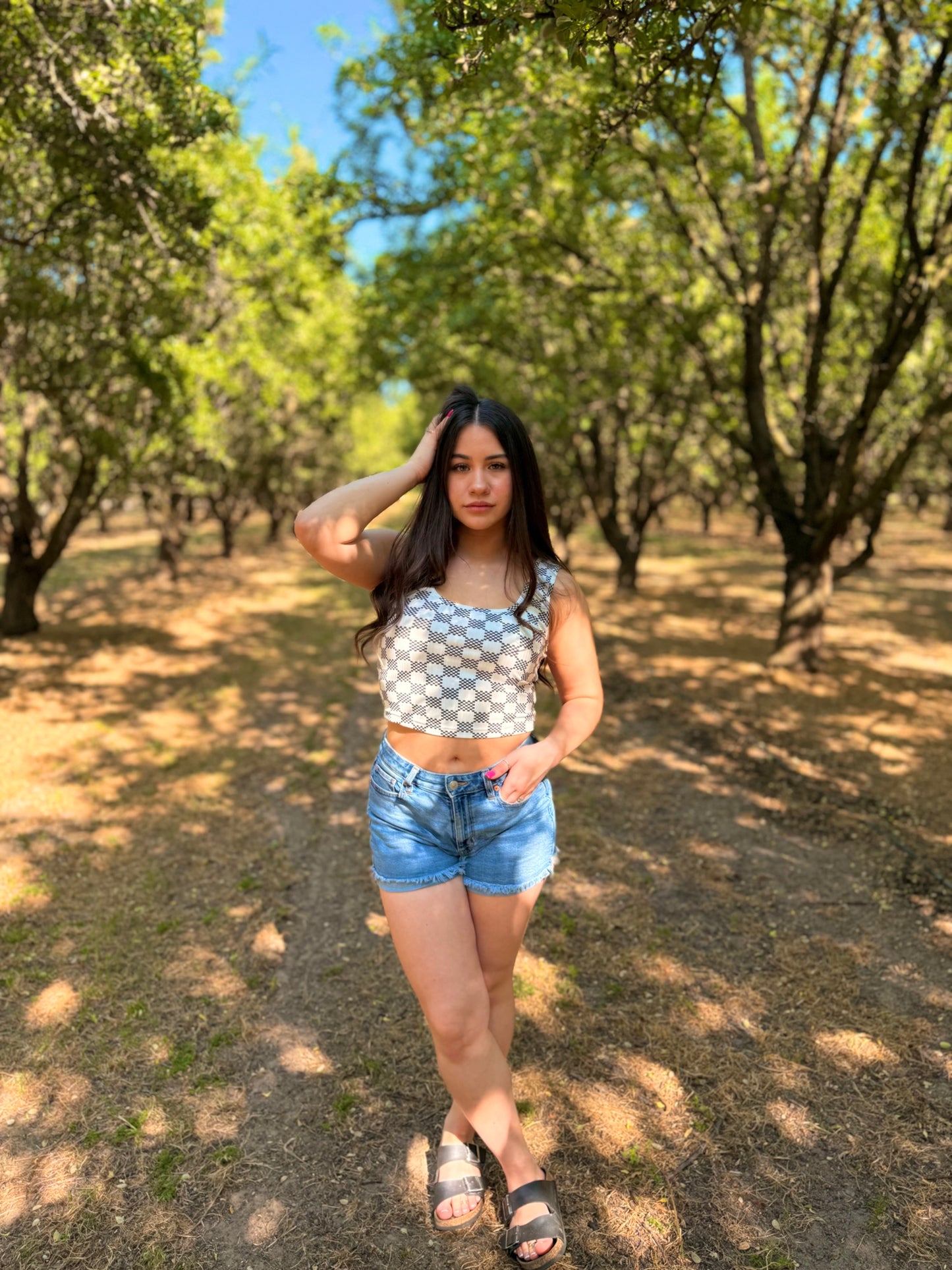 Checkered Print Crop Tank Top