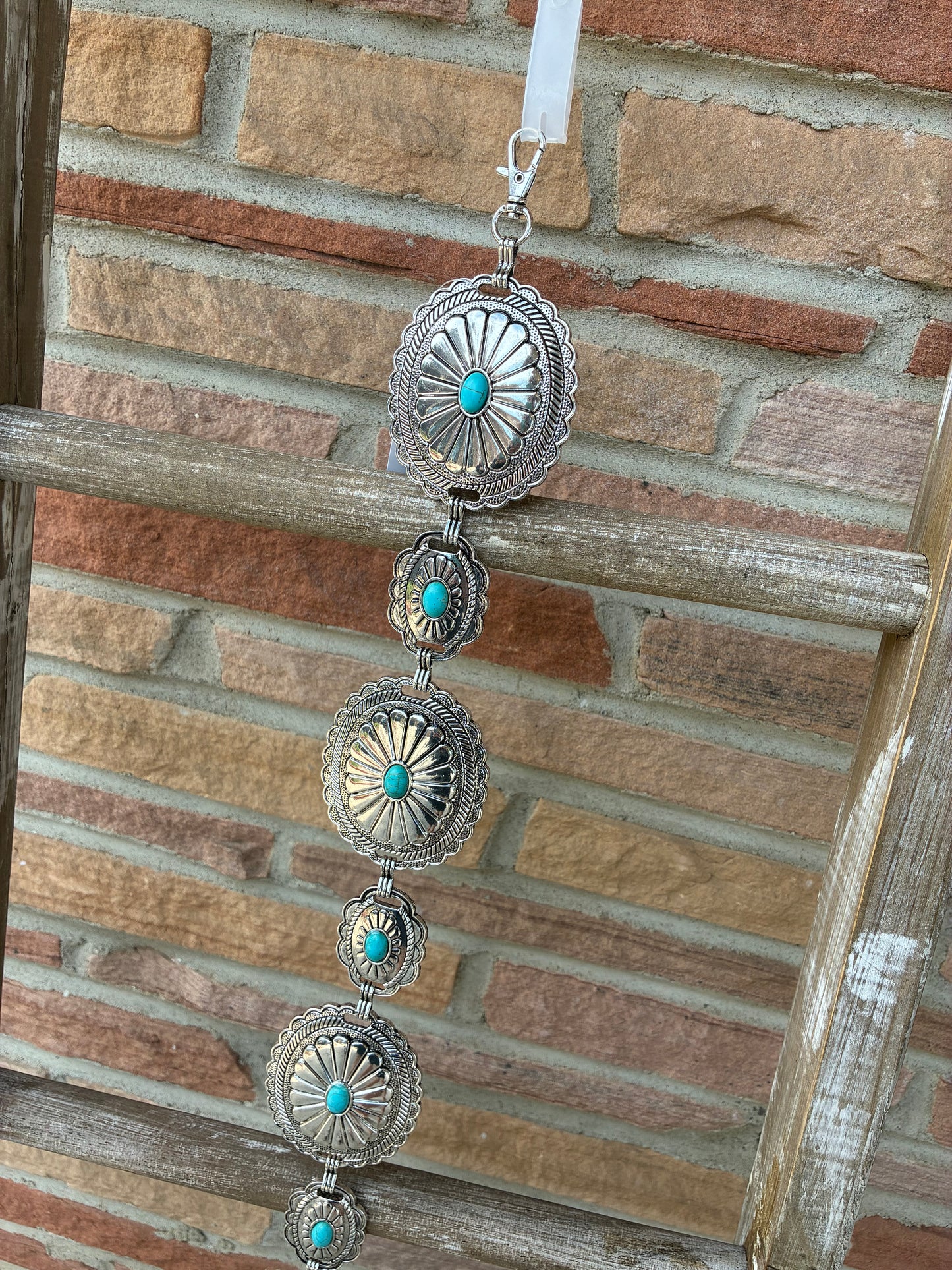 Sunburst Oval Concho Chain Belt with Turquoise Stones