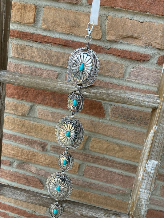Sunburst Oval Concho Chain Belt with Turquoise Stones