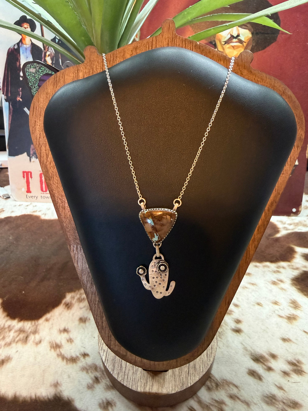 925 sterling silver ribbon Royston turquoise cactus necklace