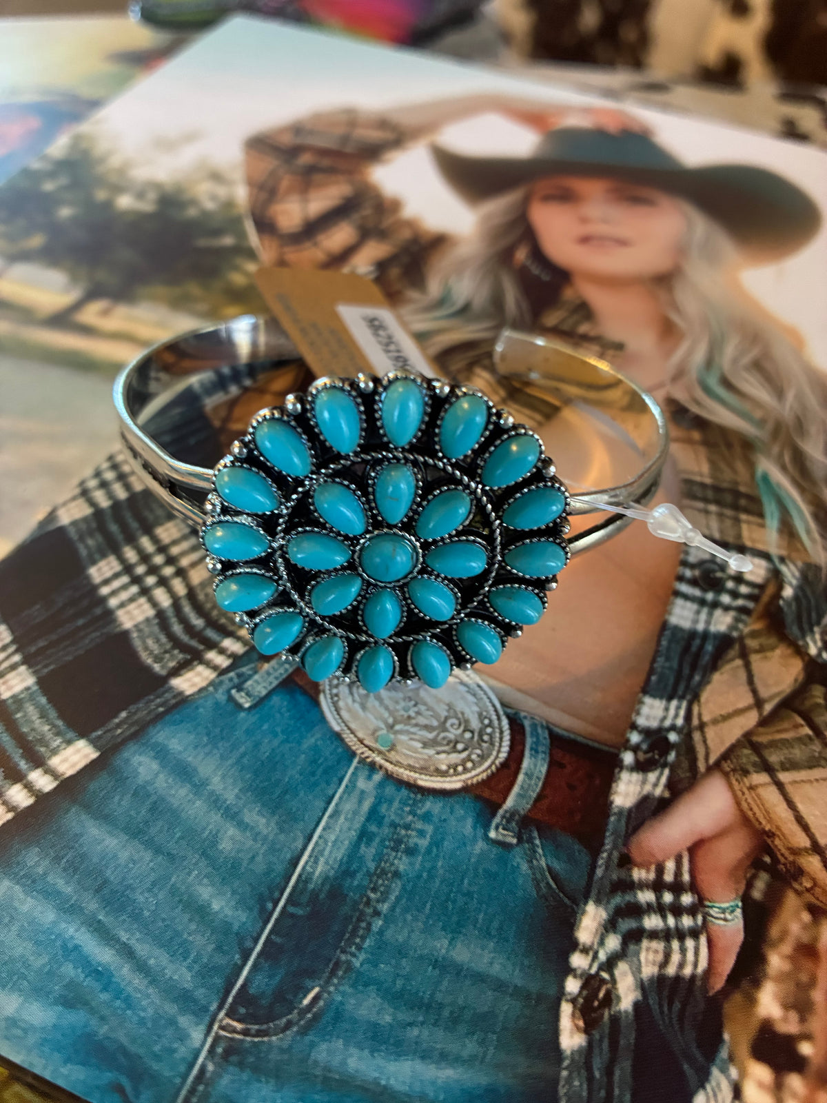 Circle Western Turquoise Concho Cuff Bracelet