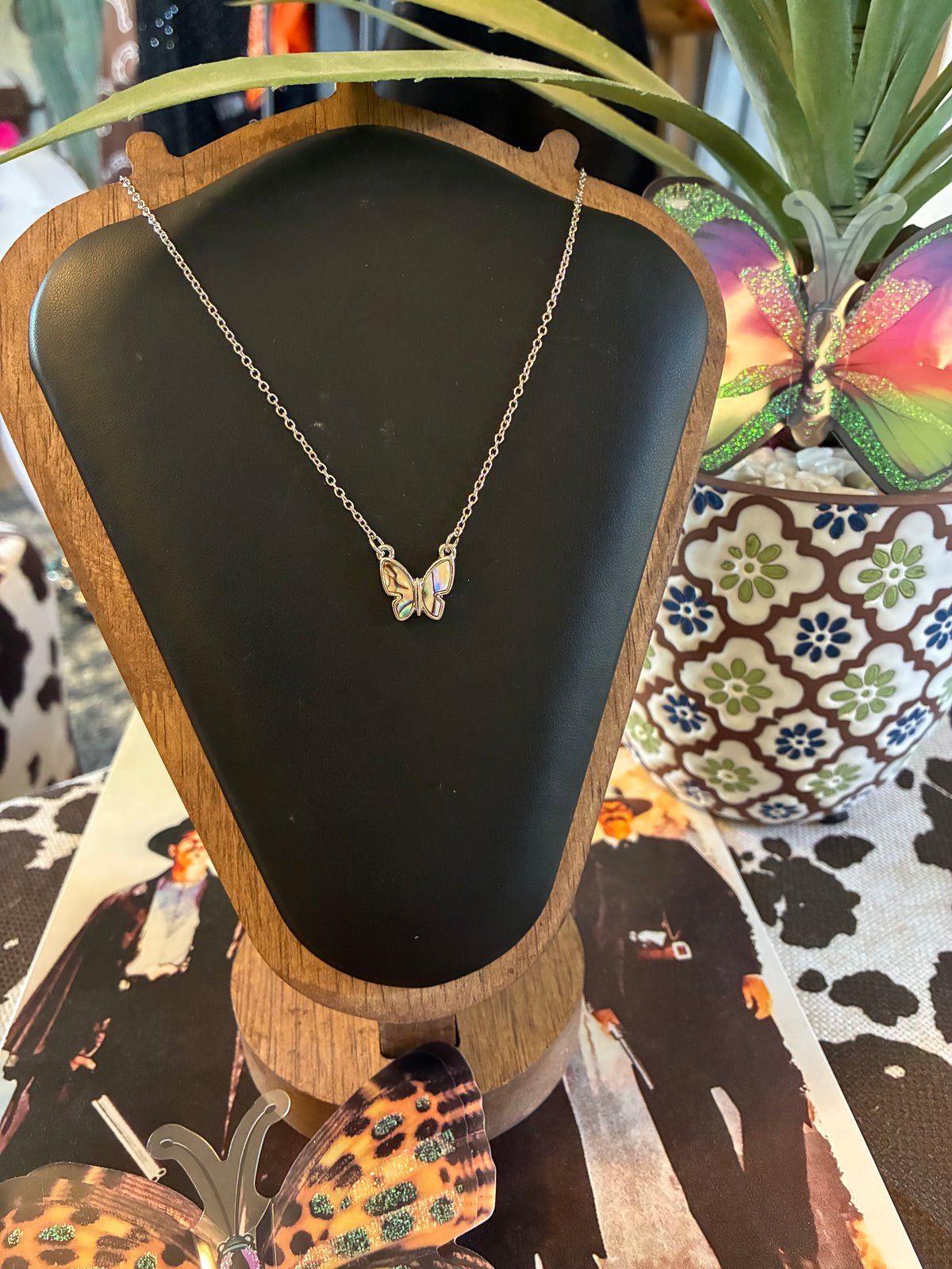 Dainty Abalone Butterfly Pendant Necklace