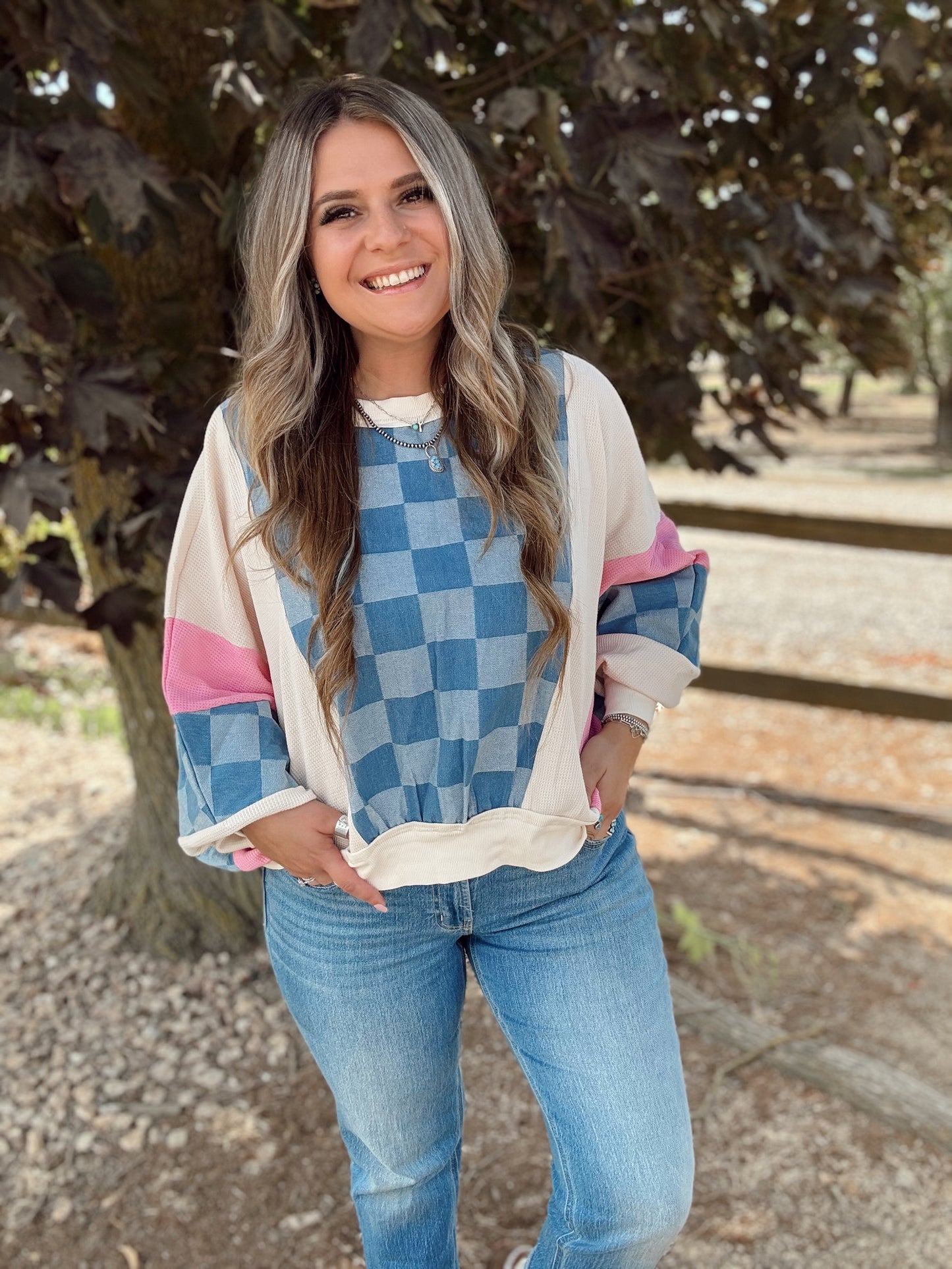 Patchwork Checkered Demin Patch Sweatshirt