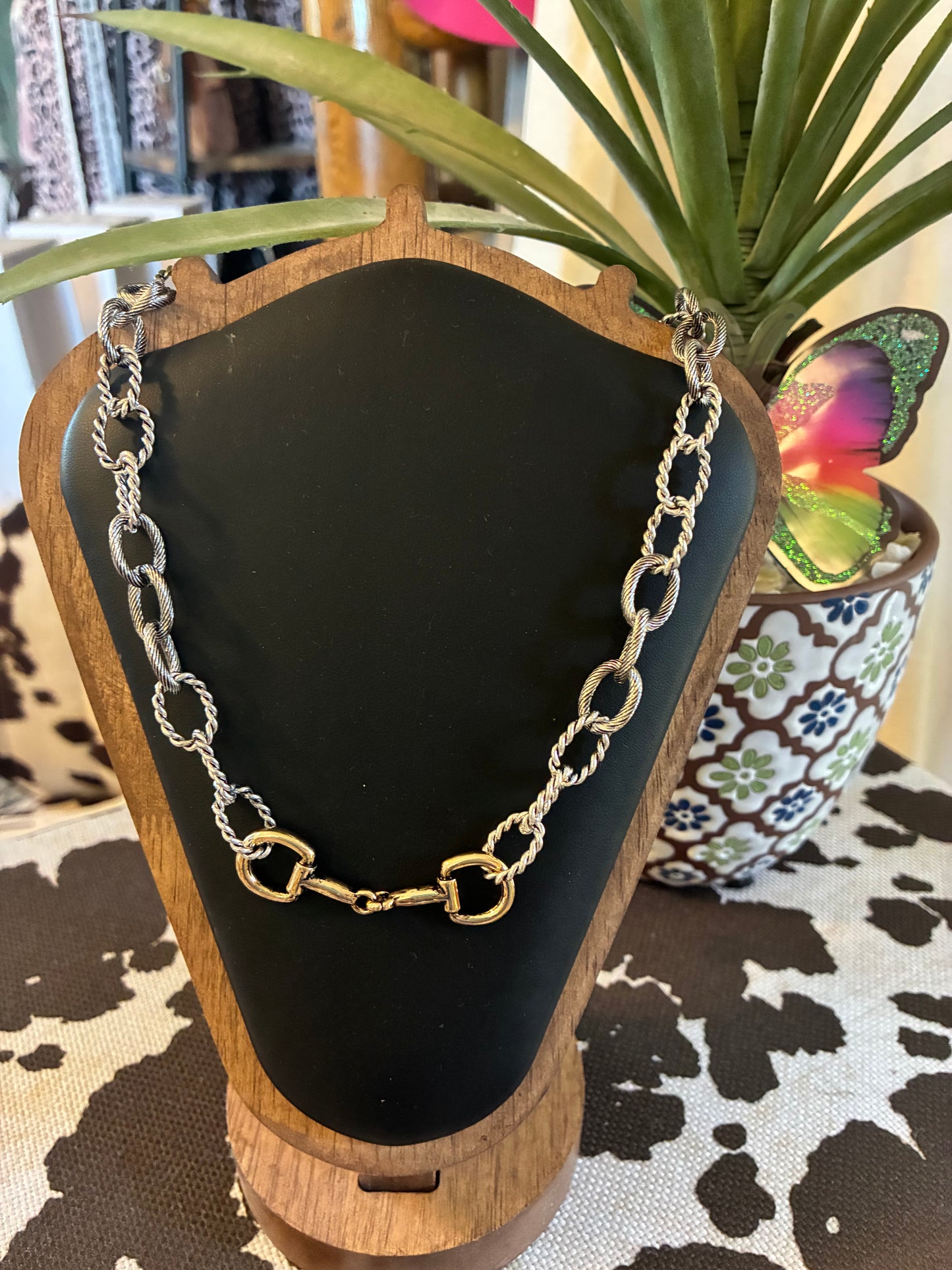 Western Two Tone Snaffle Bit Chain Necklace