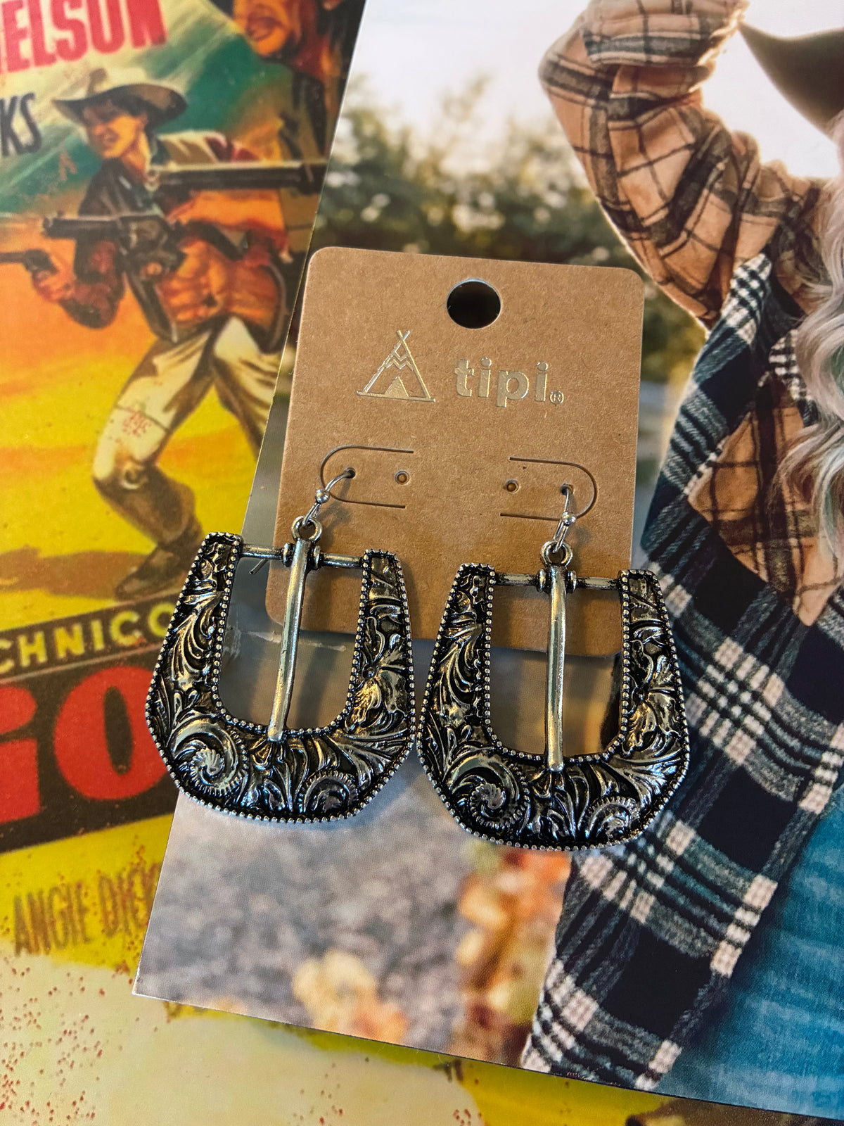 Western Belt Buckle Dangle Earrings