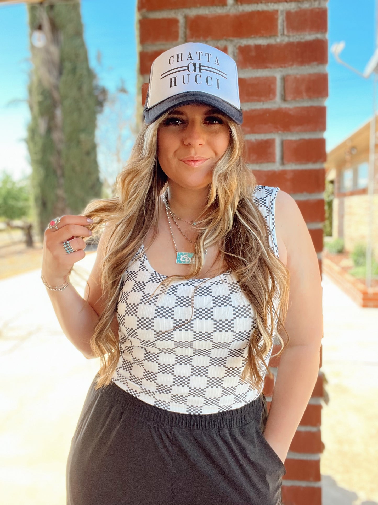 Checkered Print Crop Tank Top