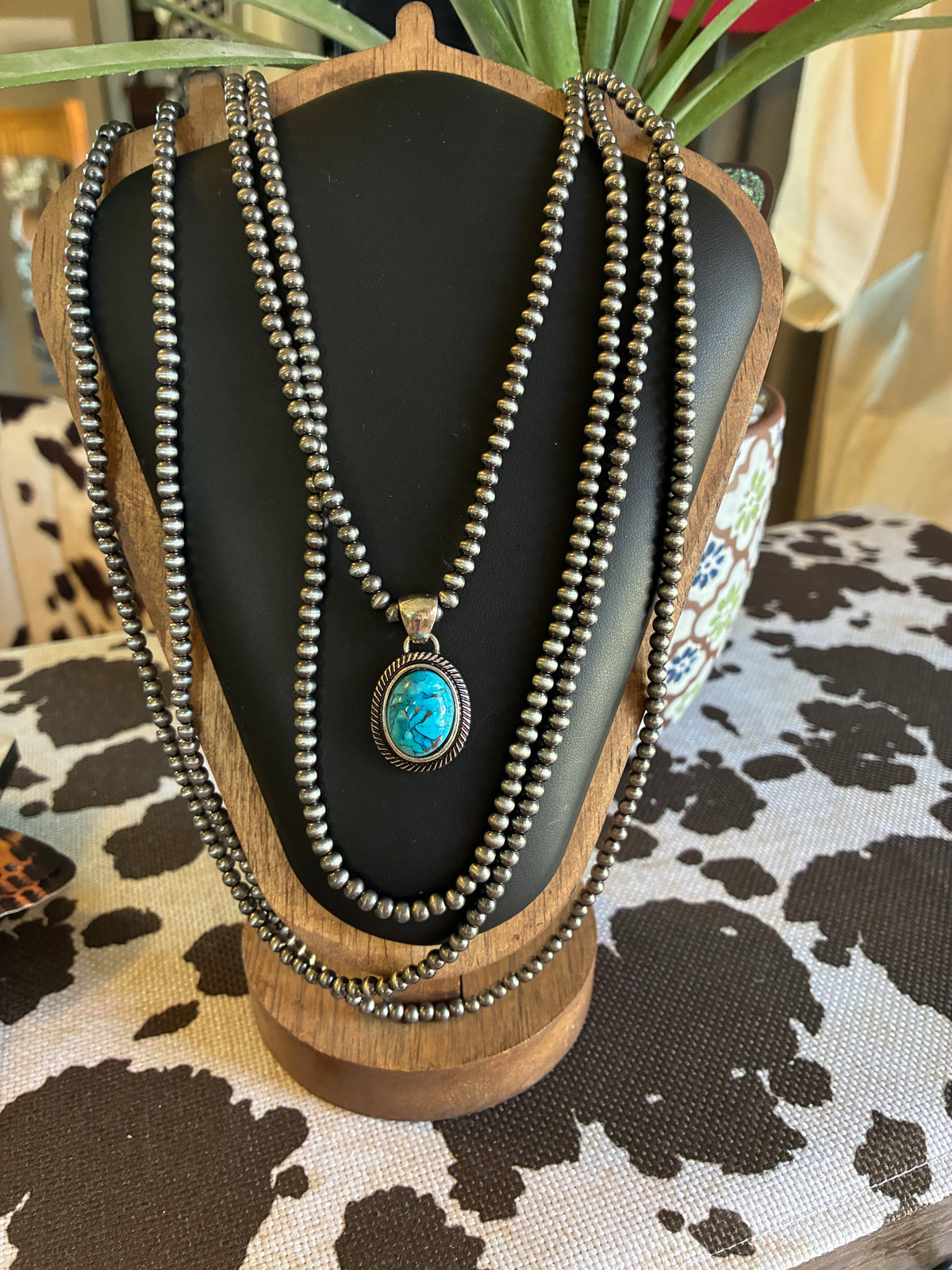 4 Layered 3mm Navajo Pearl Turquoise Stone Pendant Necklace