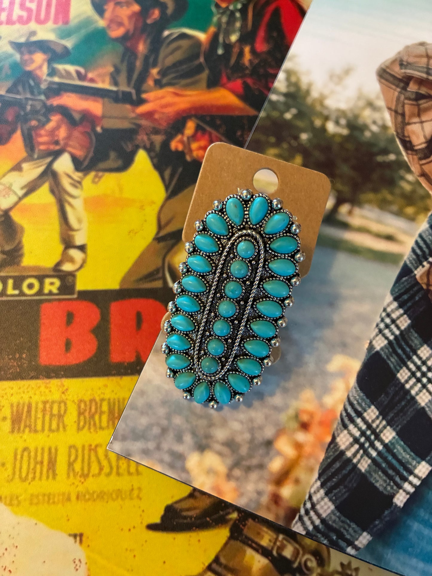 Western Turquoise Stone Concho Cuff Ring