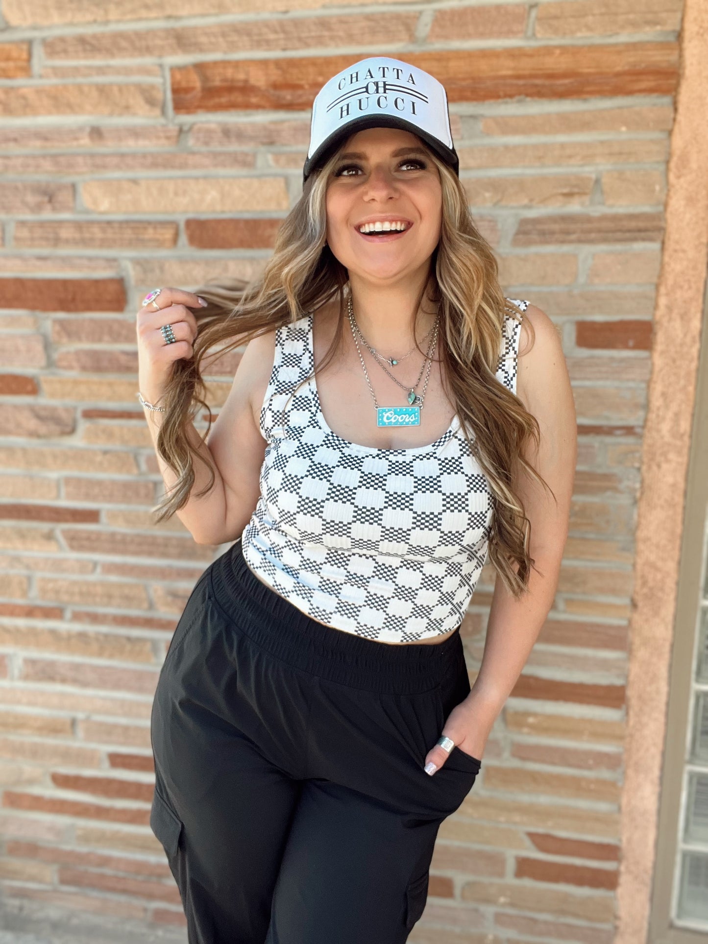 Checkered Print Crop Tank Top