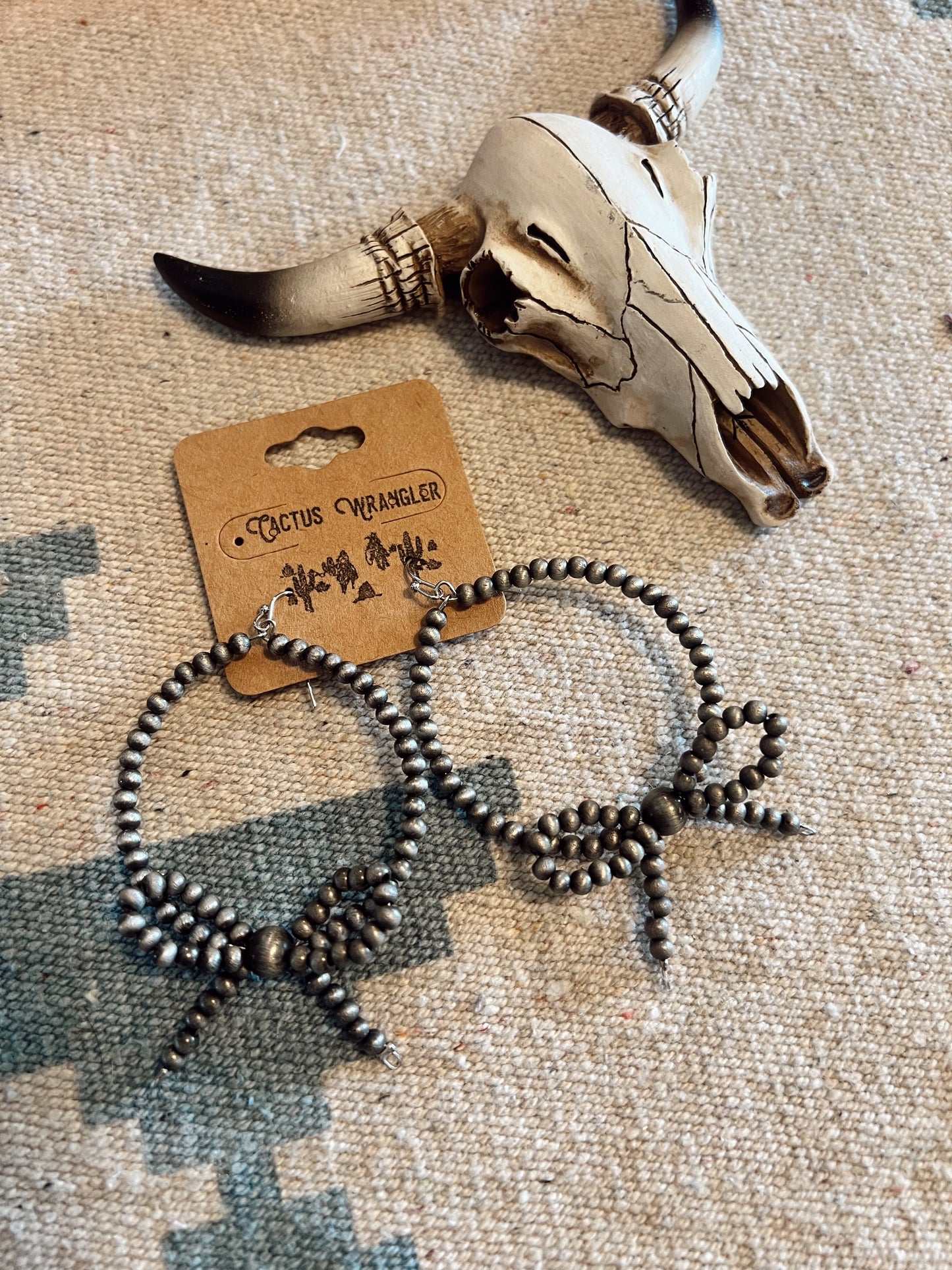 Faux Navajo Pearl Bow Hoop Earrings