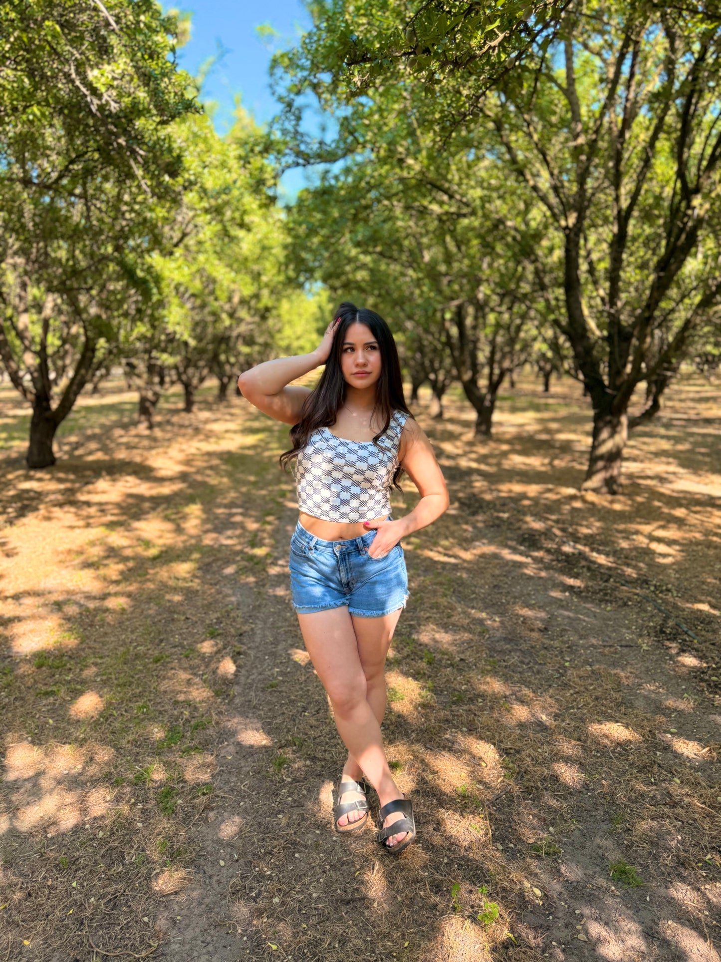 Checkered Print Crop Tank Top