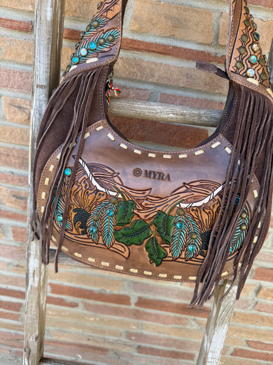 Myra Sierra Grove Handtooled Leather Bag in Deep Espresso