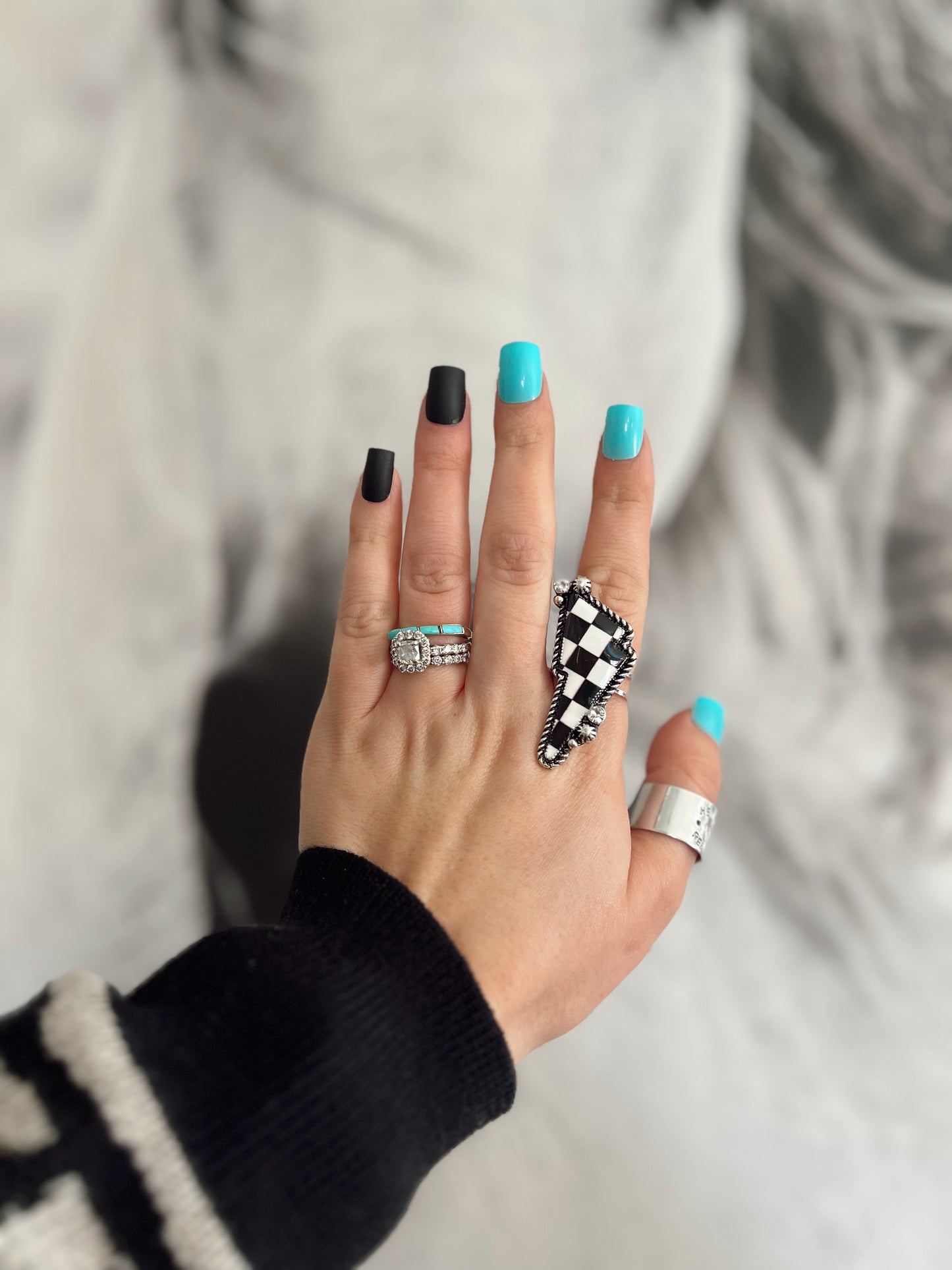 Checker Thunder Cuff Ring