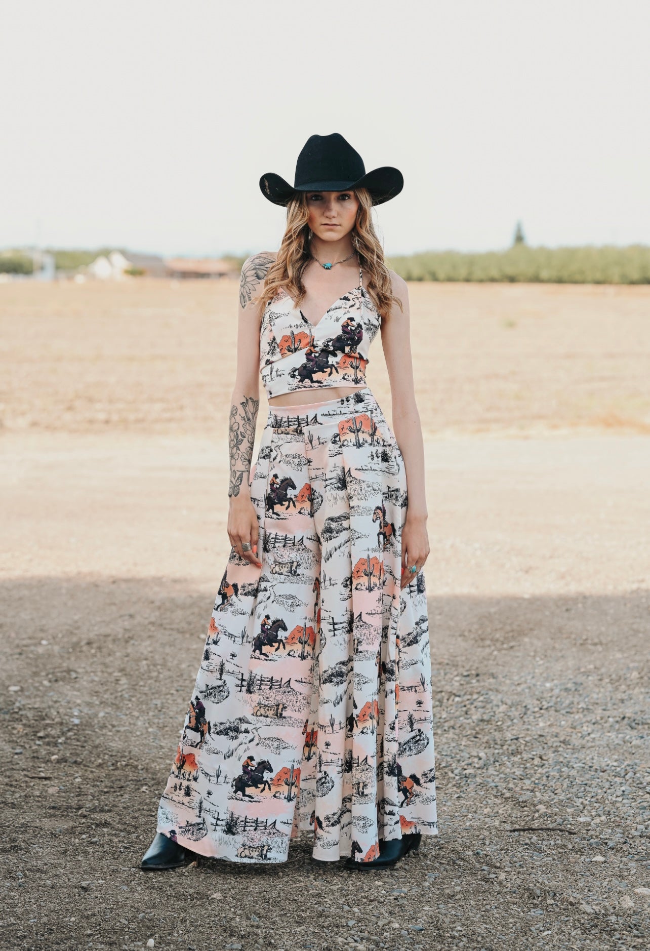 Vintage Western Horse Print Pants and Top Set