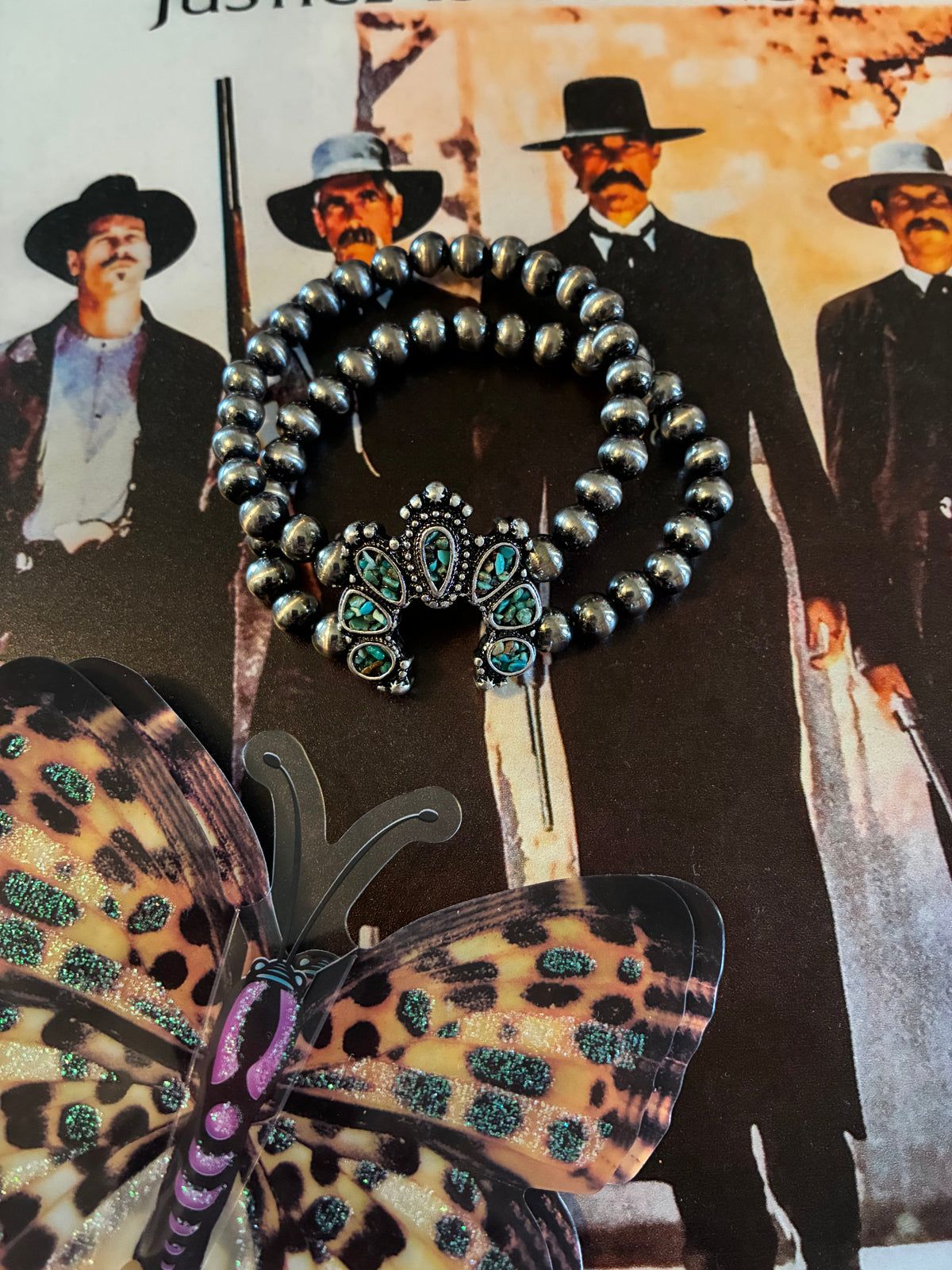 Squash Faux Navajo Pearl Druzy Stretch Bracelet