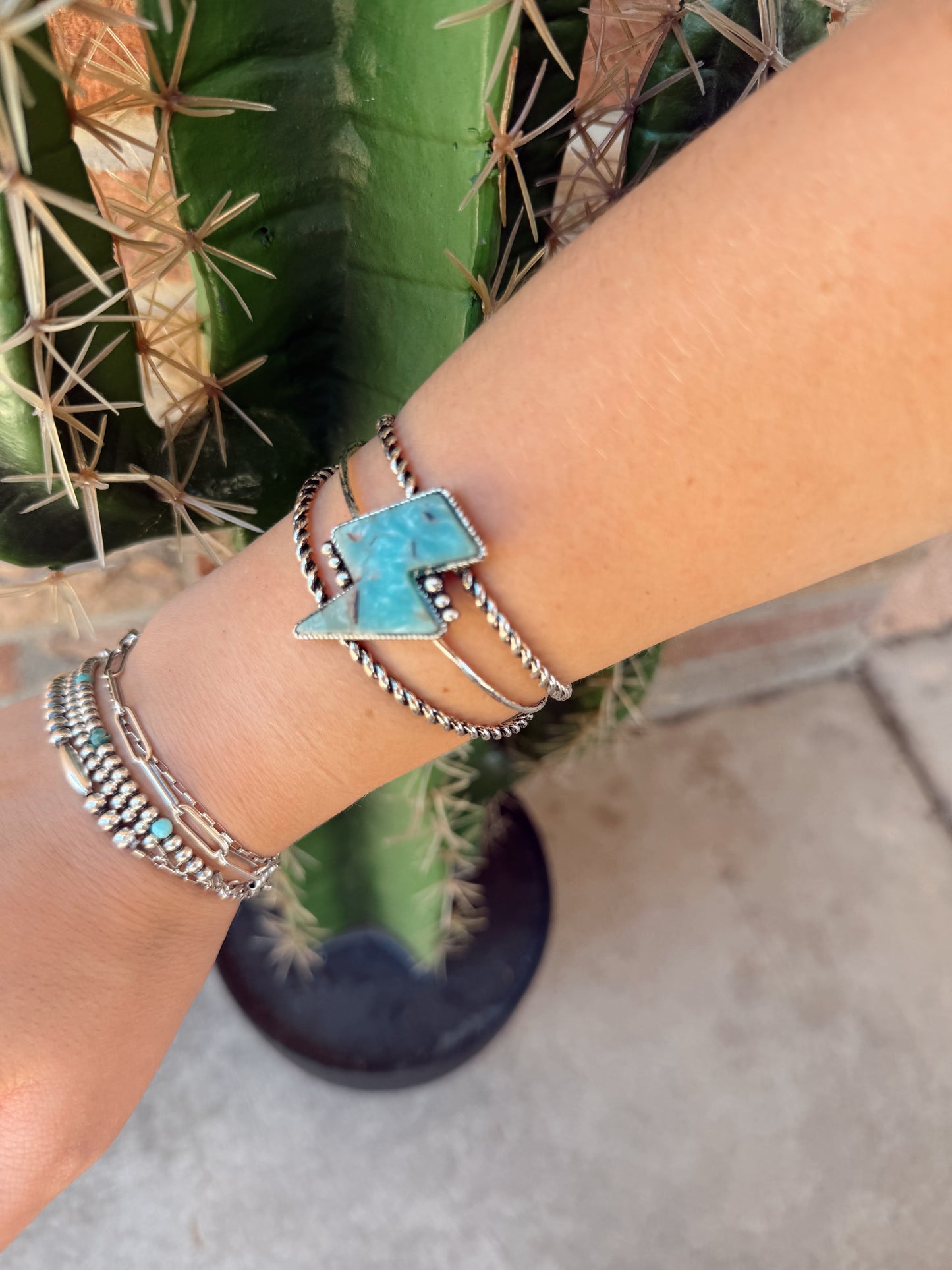 Lightning Bolt Turquoise Stone Cuff Bracelet