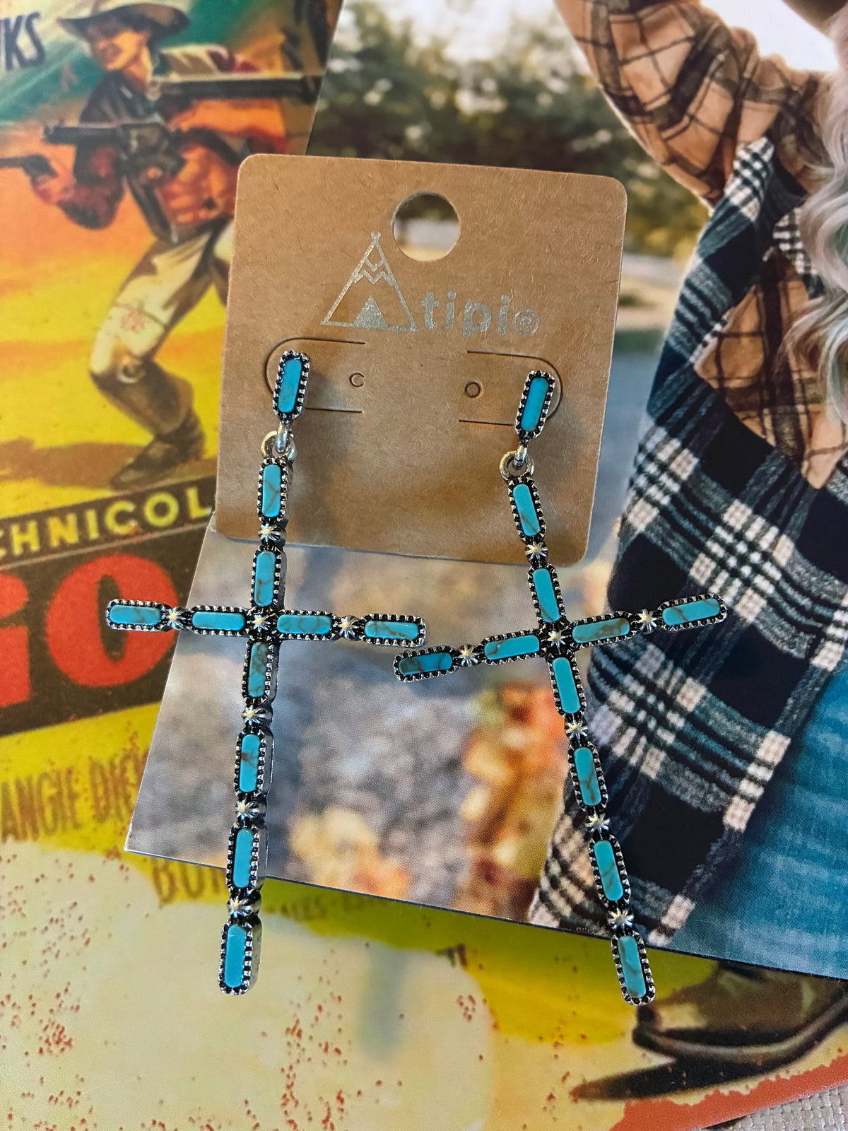Western Cross Design Post Earrings