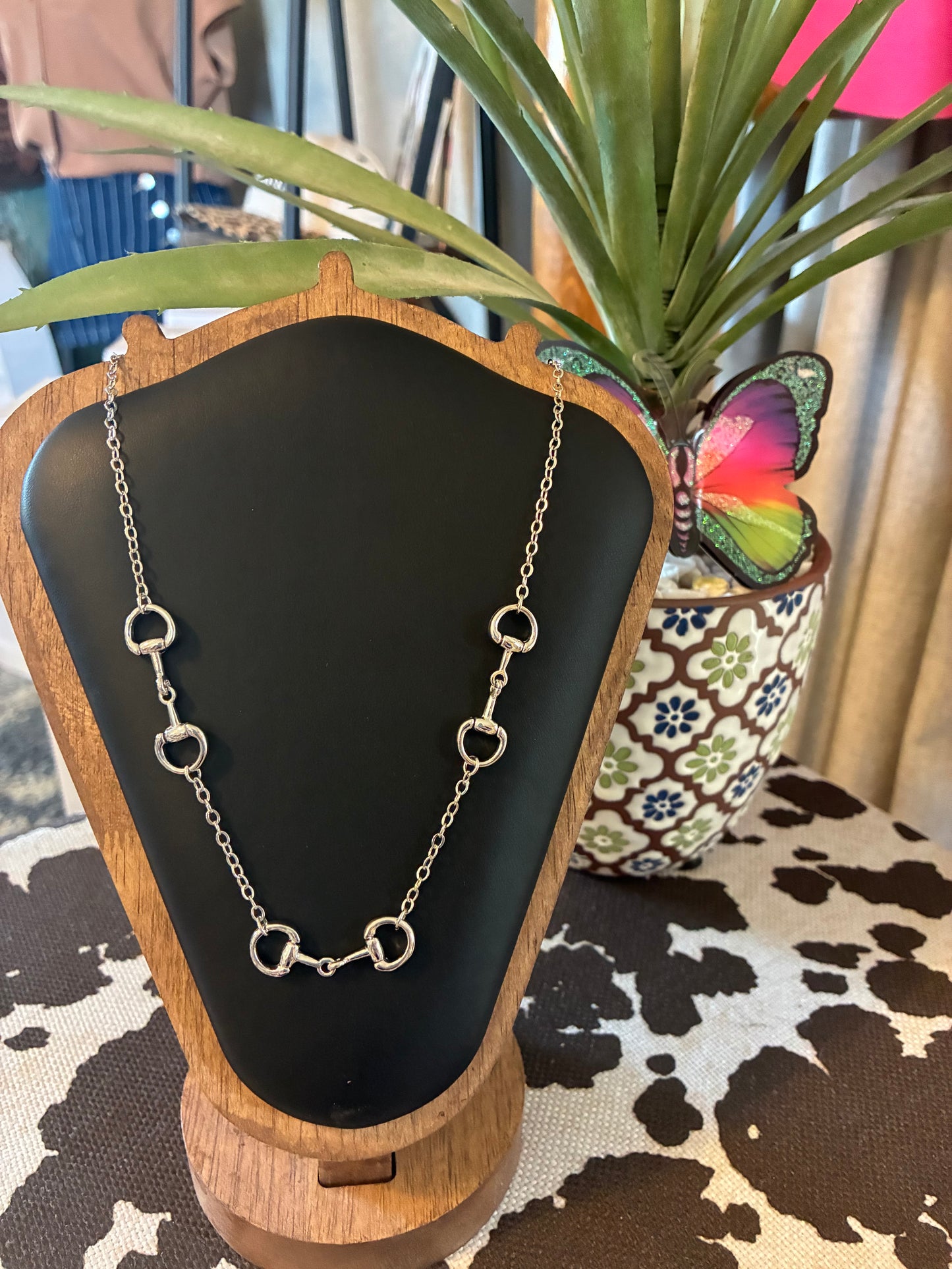 Multi Horsebit Station Delicate Chain Necklace - Silver