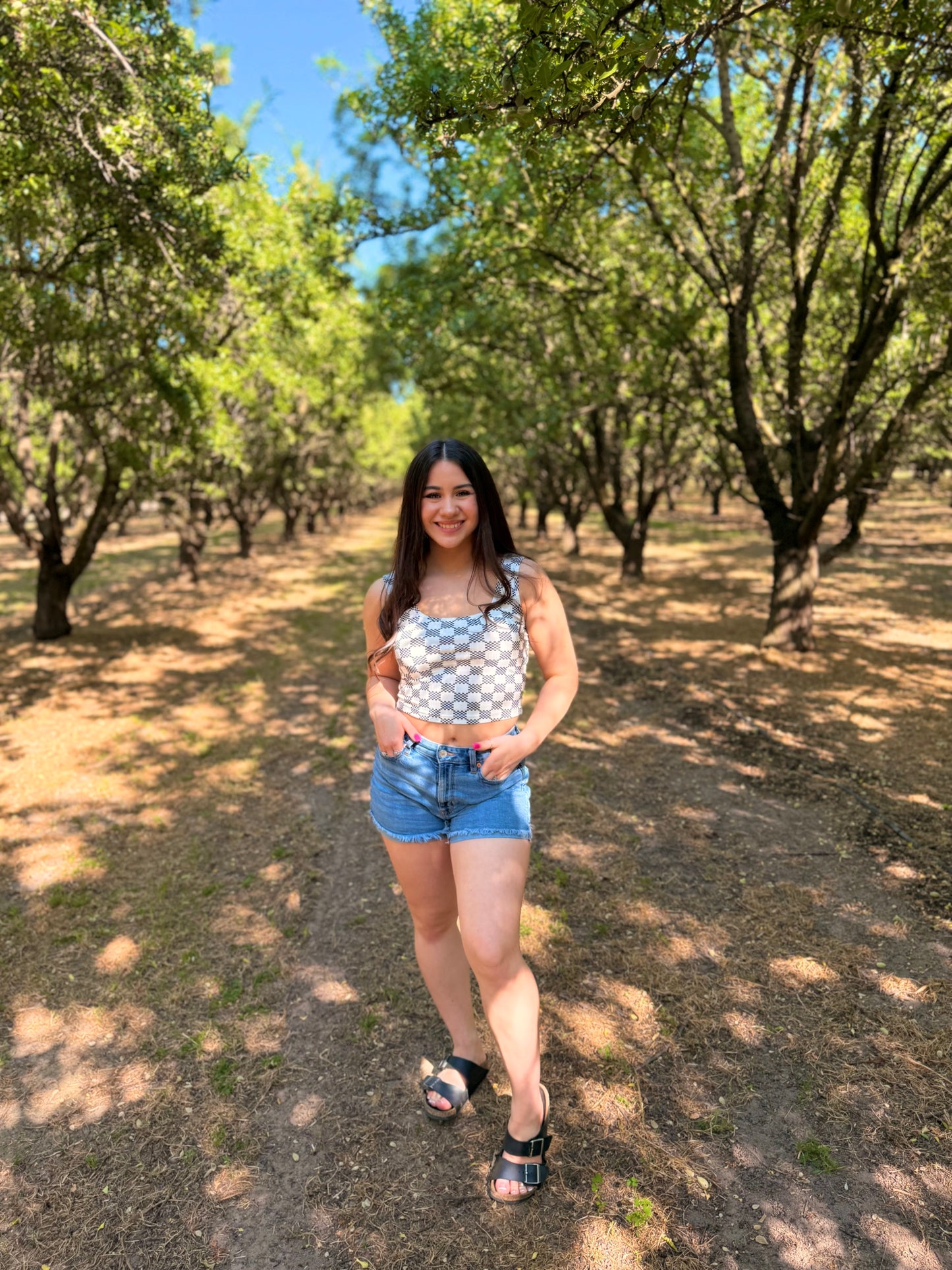 Checkered Print Crop Tank Top