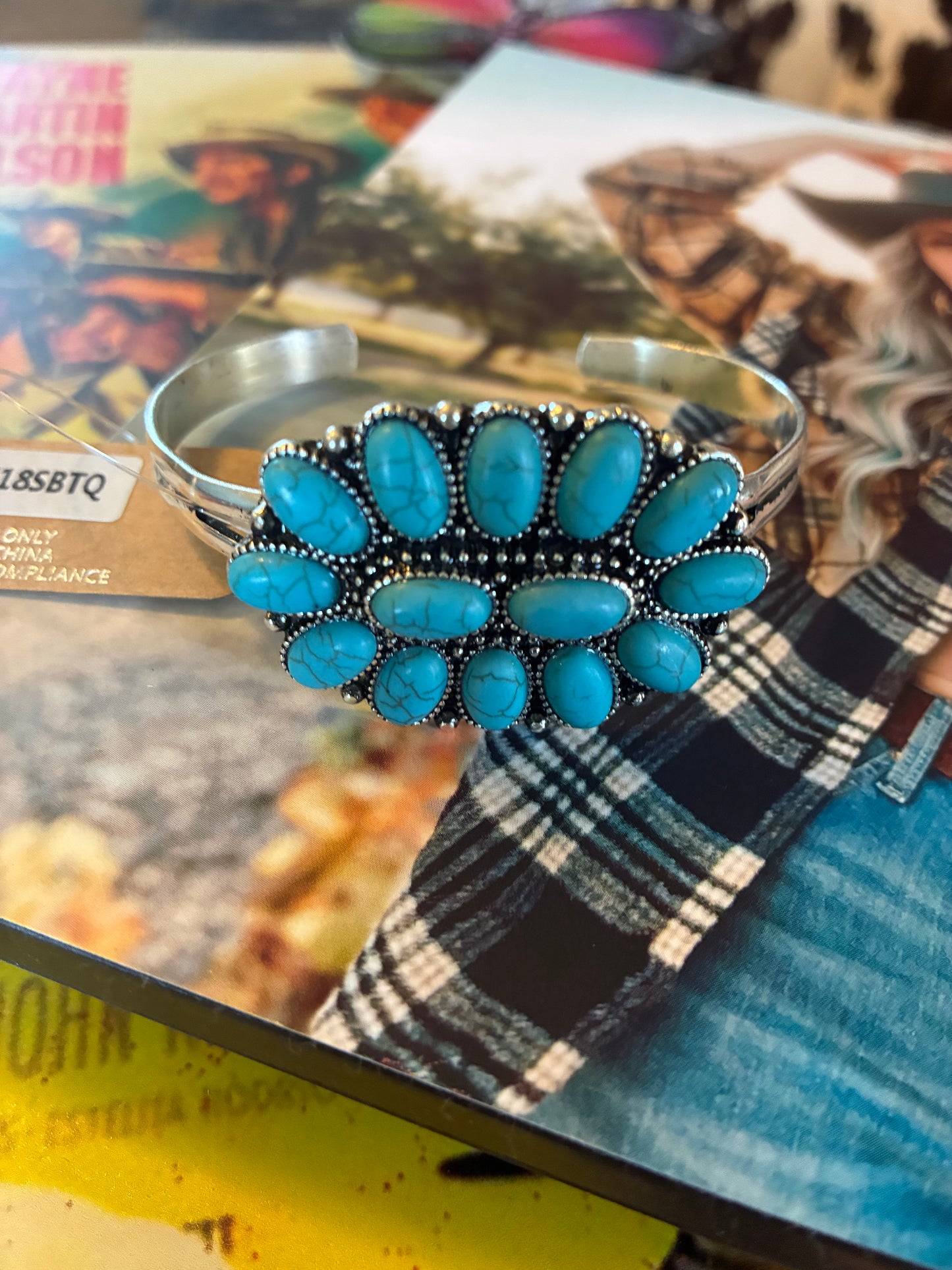 Oval Western Turquoise Concho Cuff Bracelet
