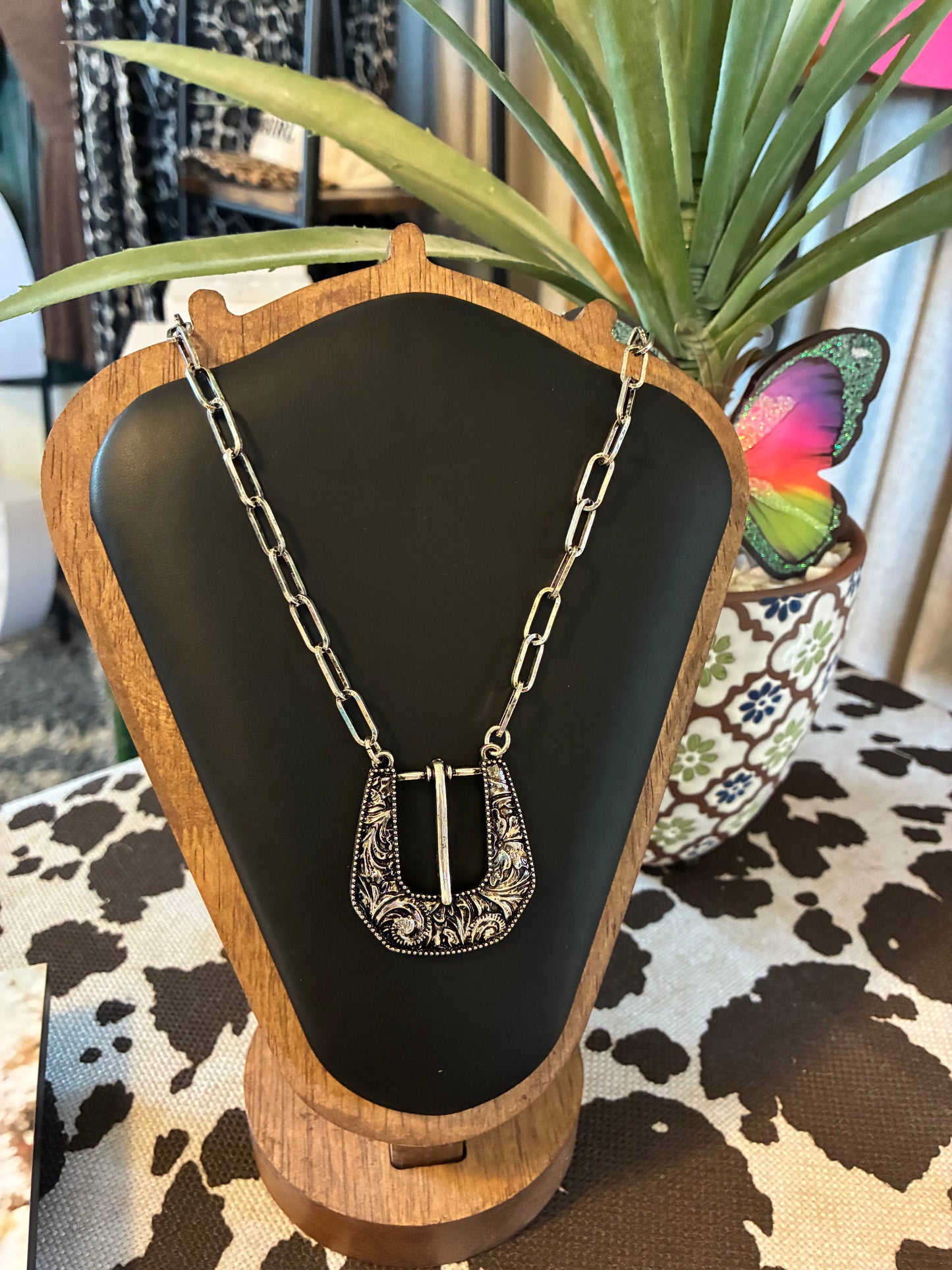 Western Belt Buckle Pendant Necklace