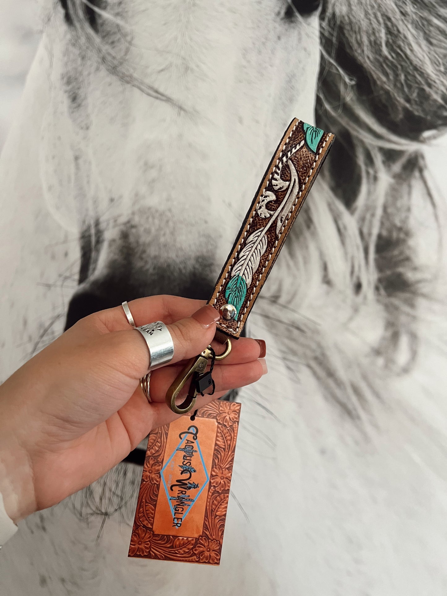 Tooled Leather Western Key Fob