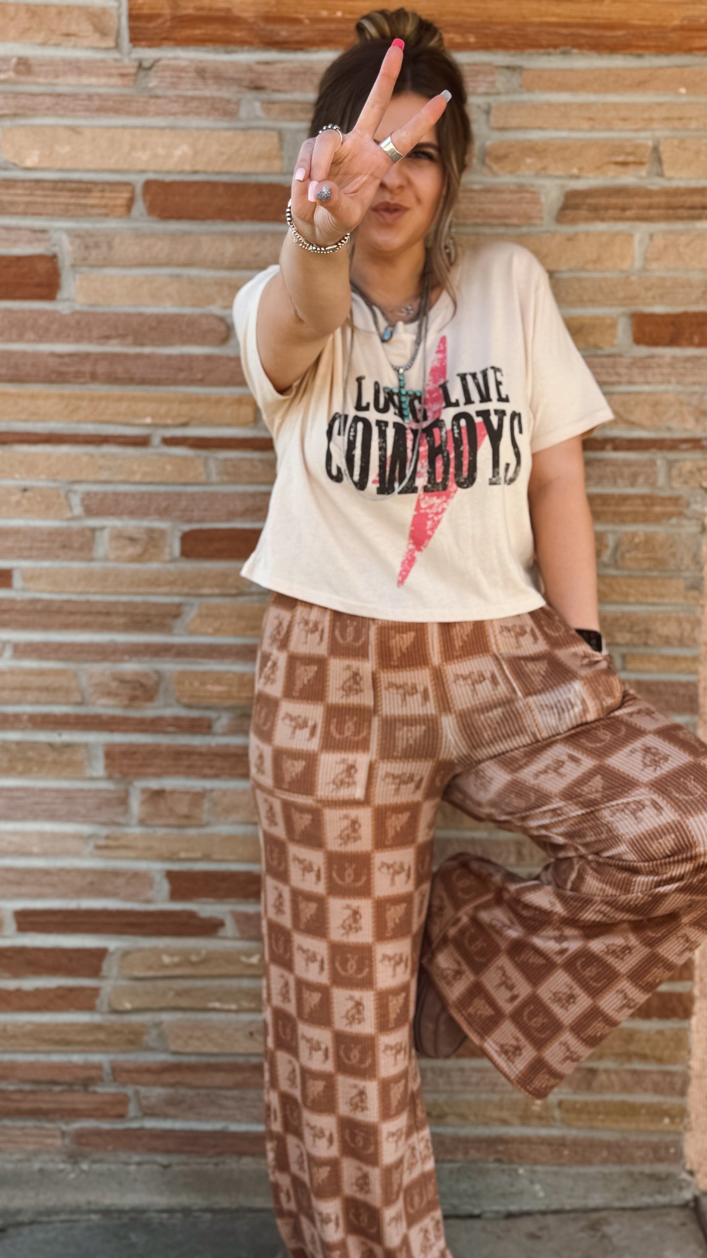 The Cozy Cowpony Pants - Brown Checker print