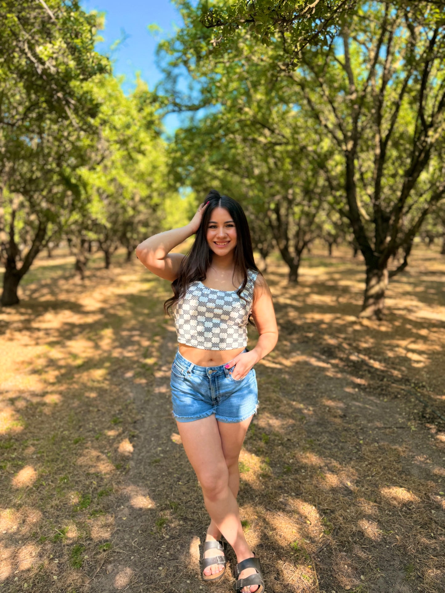 Checkered Print Crop Tank Top