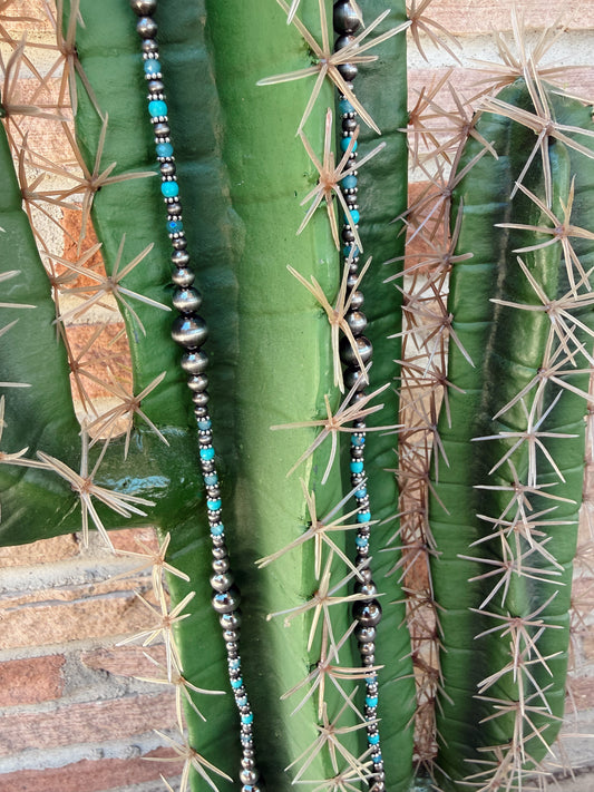 Navajo Pearl & Turquoise Stone Beaded Long Necklace