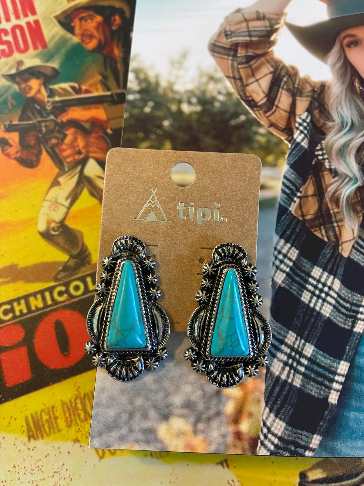 Triangle Western Turquoise Stone Post Earring