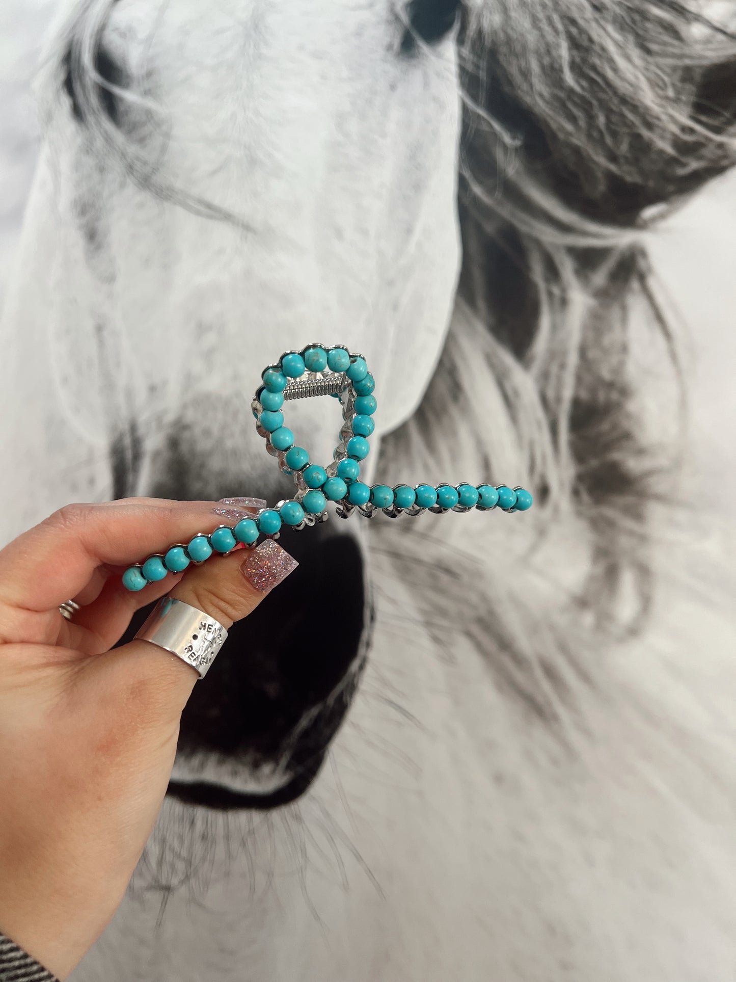 Turquoise Beaded Claw Clip