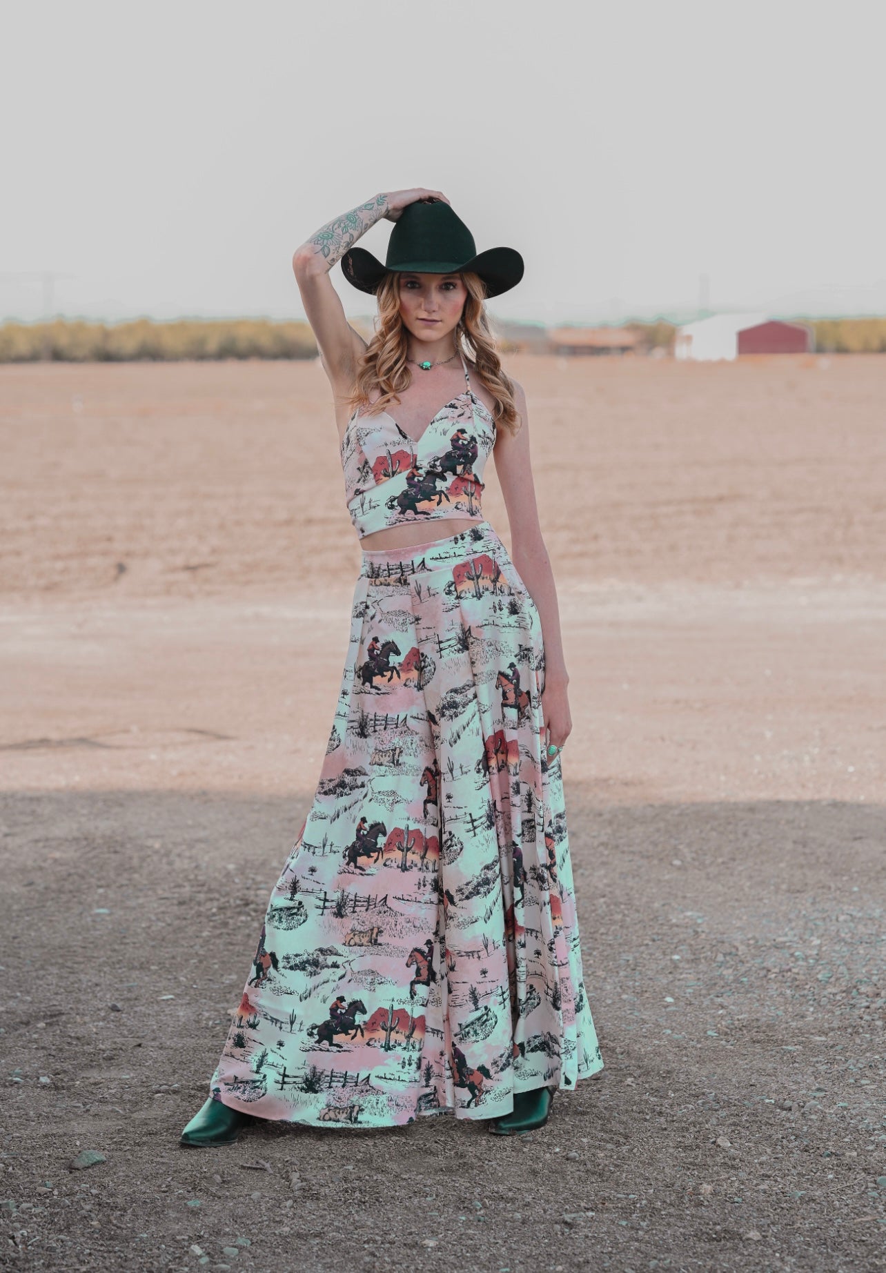 Vintage Western Horse Print Pants and Top Set