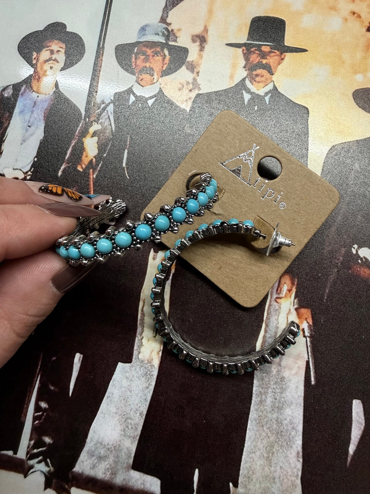 Western Turquoise Hoop Earring