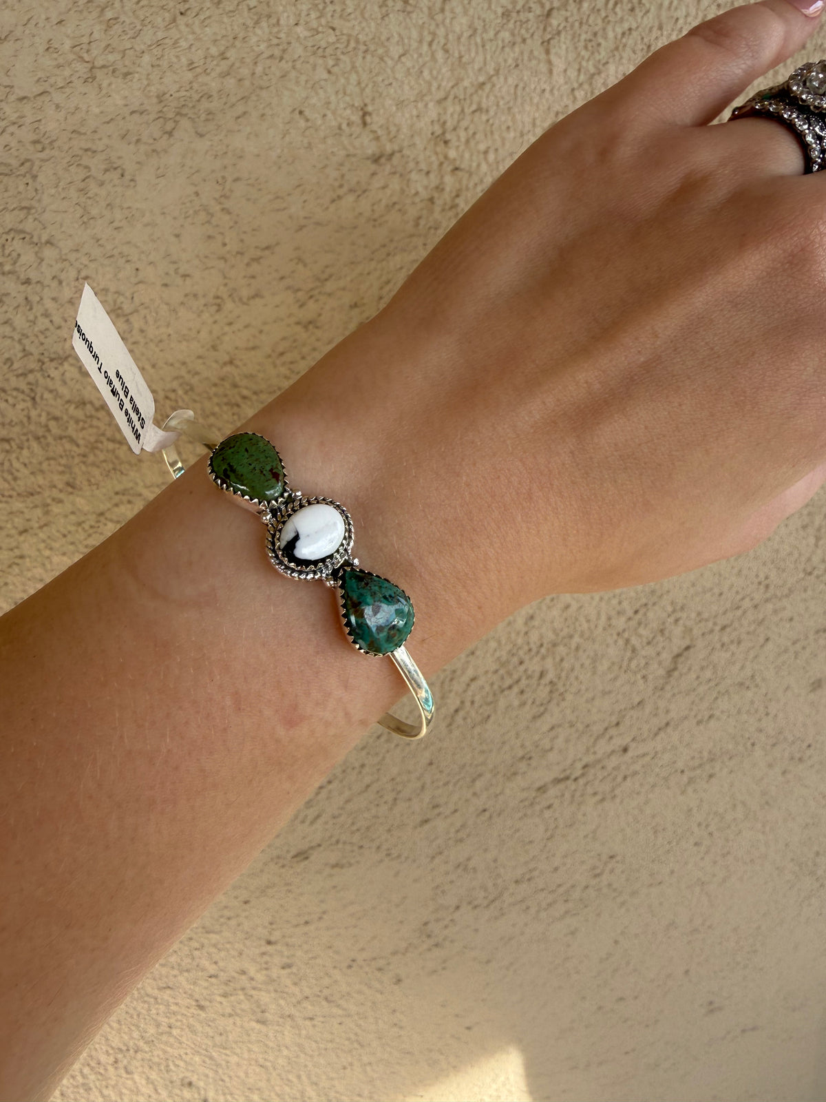 925 sterling silver white buffalo & Stella blue cuff bracelet