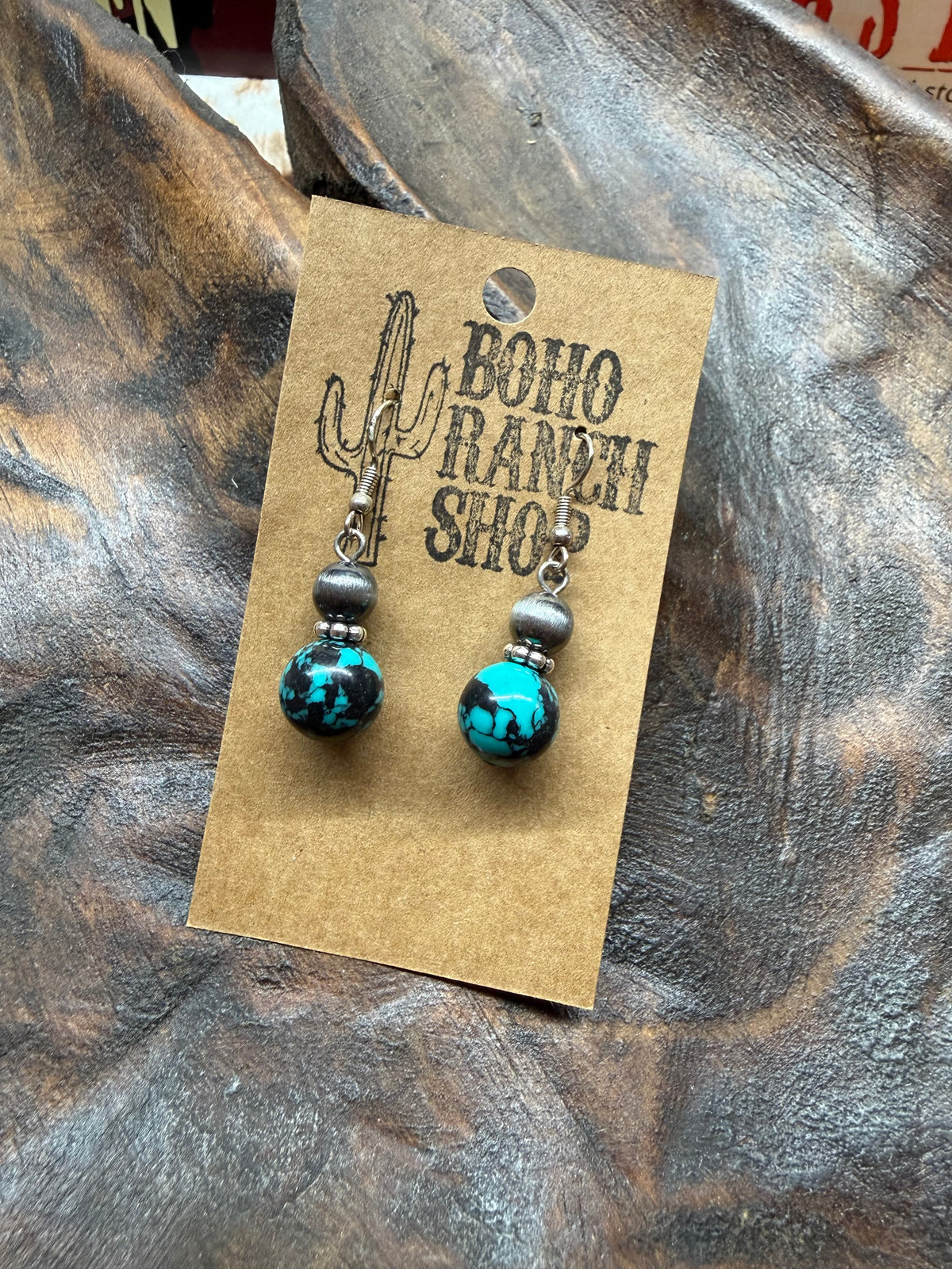 Faux Navajo Pearl & Faux Turquoise Stone Dangle Earrings