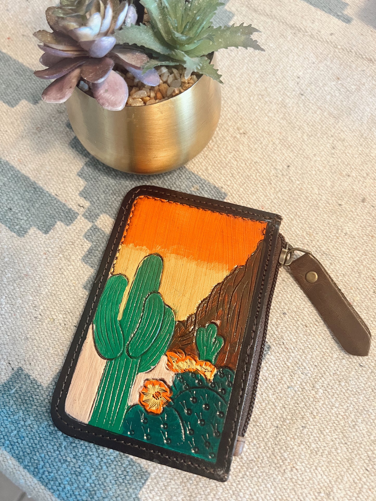 Cactus Cowhide Credit Card Wallet