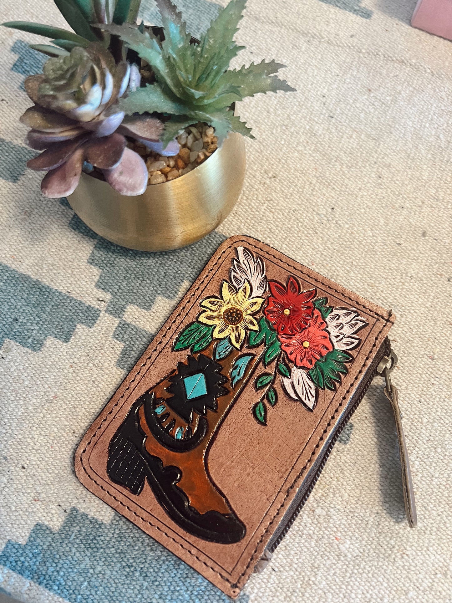 FLOWERS AND BOOT COWHIDE Credit Card Wallet