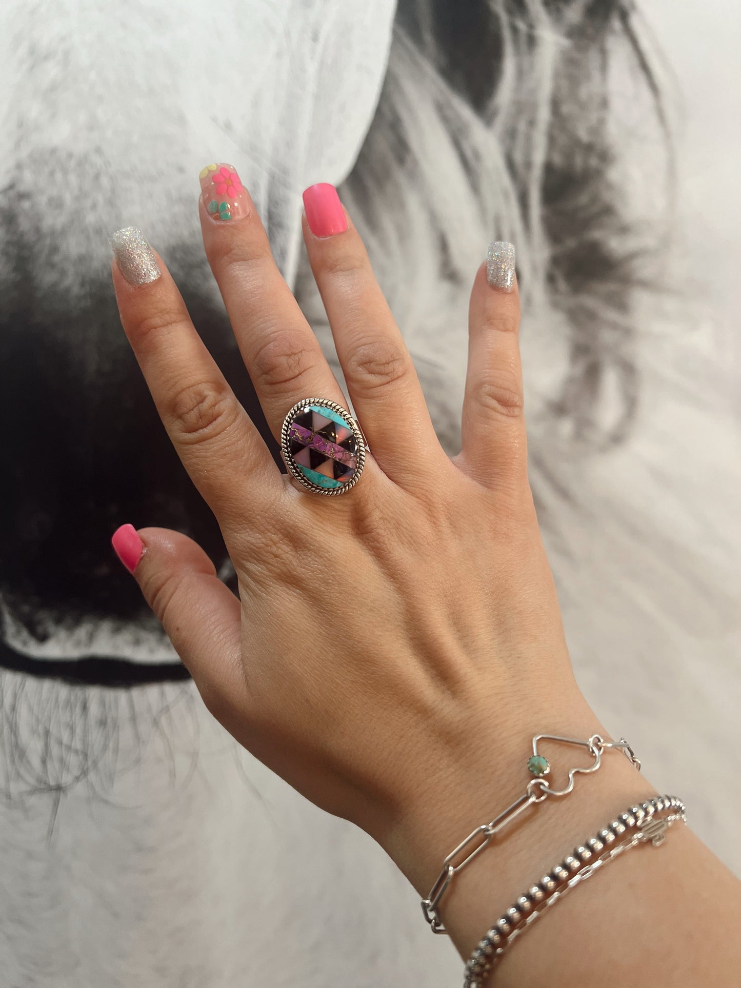 Purple Aztec Ring (Sterling Silver)