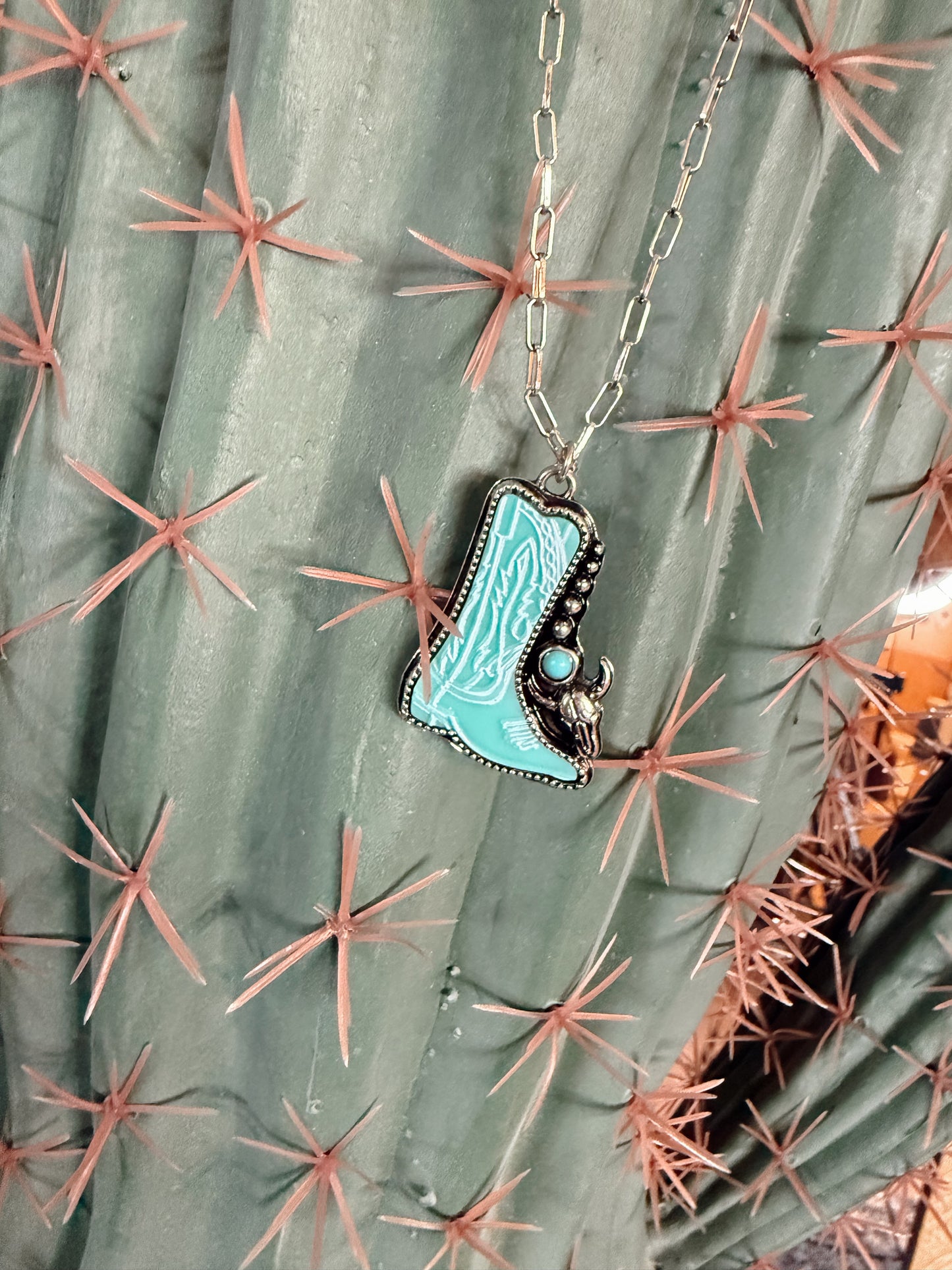 Turquoise Cowboy Boot Necklace