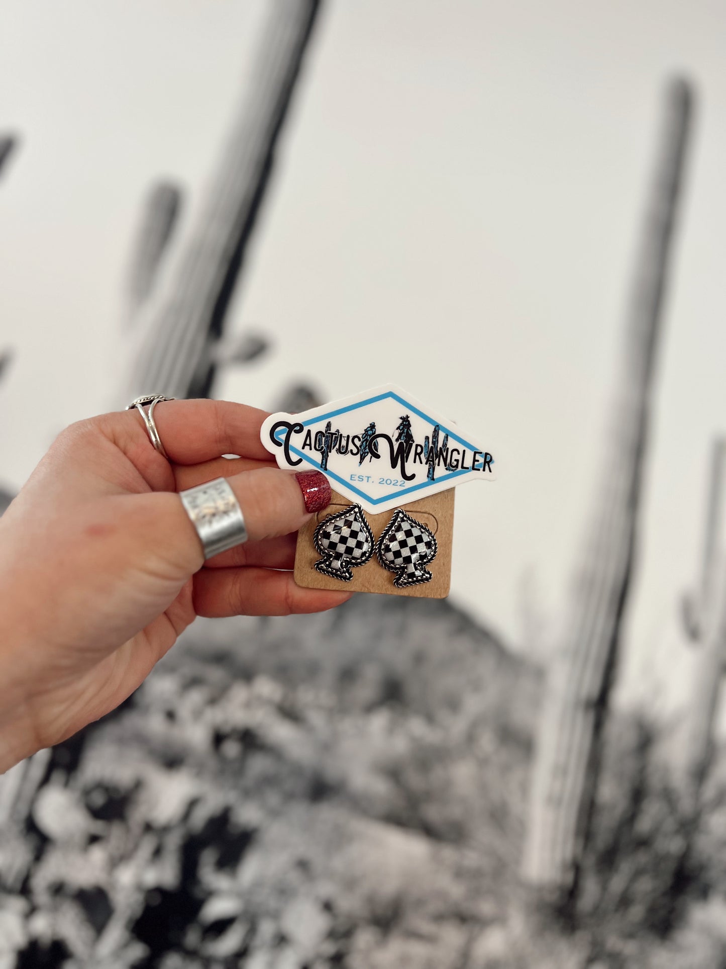 Checker Spade Stud Earrings