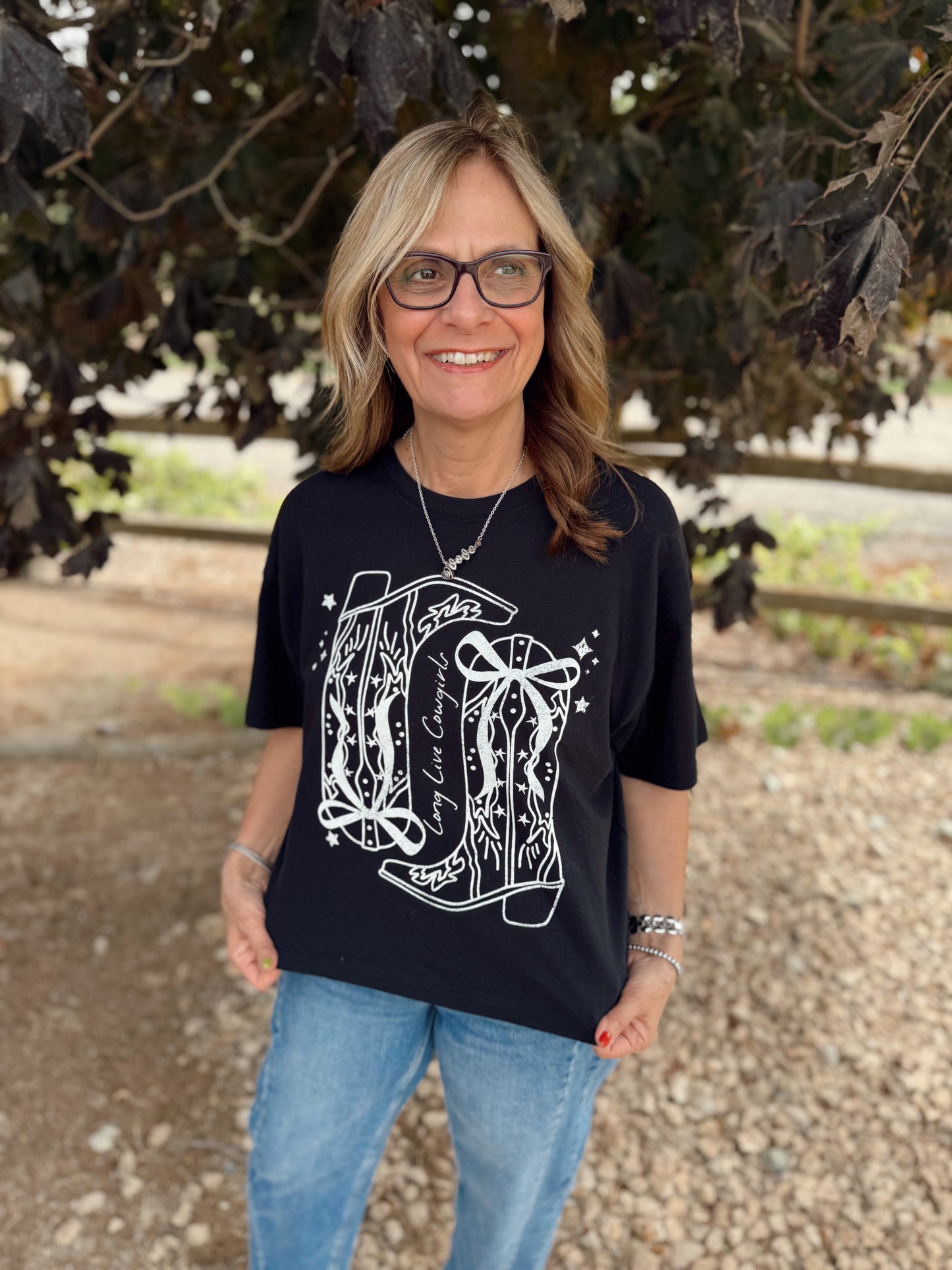 Long Live Cowgirls Bow & Boots Long Crop Top