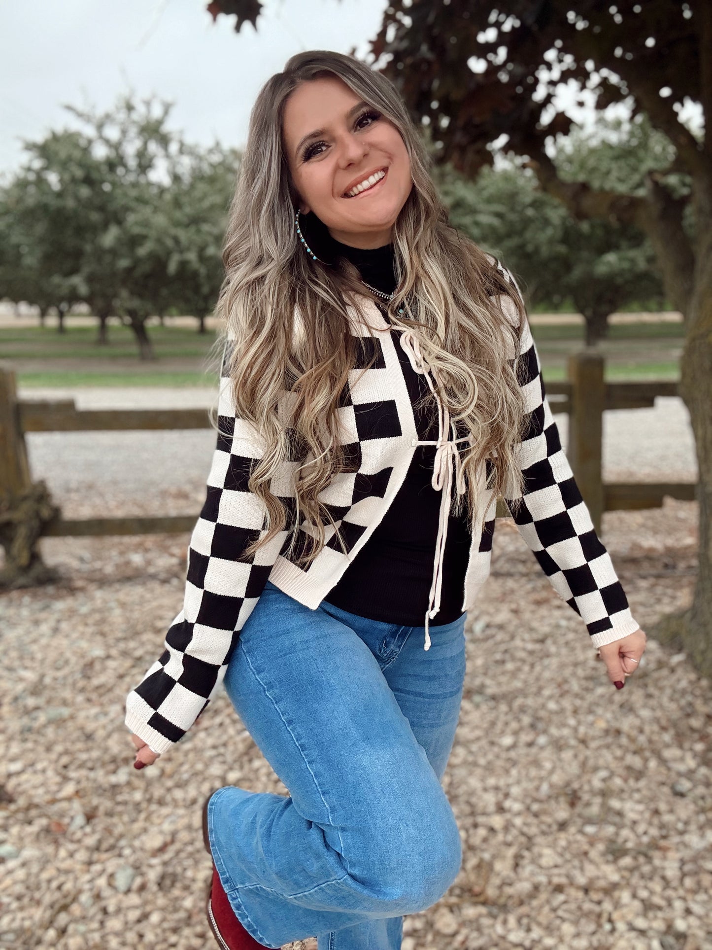 Tie Front Checkered Cardigan