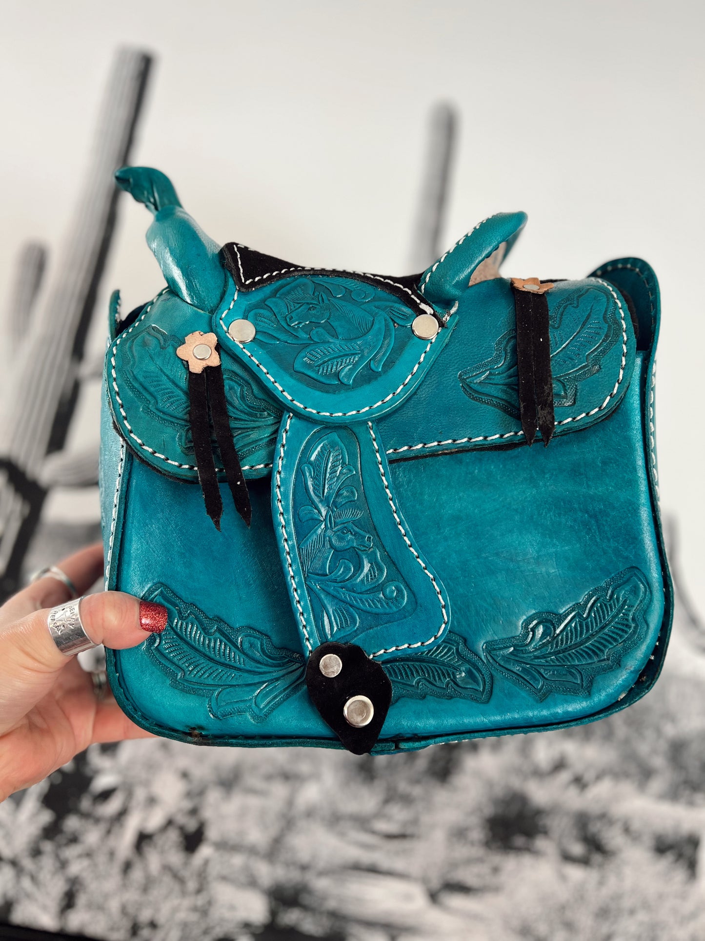 Turquoise Tooled Saddle Purse