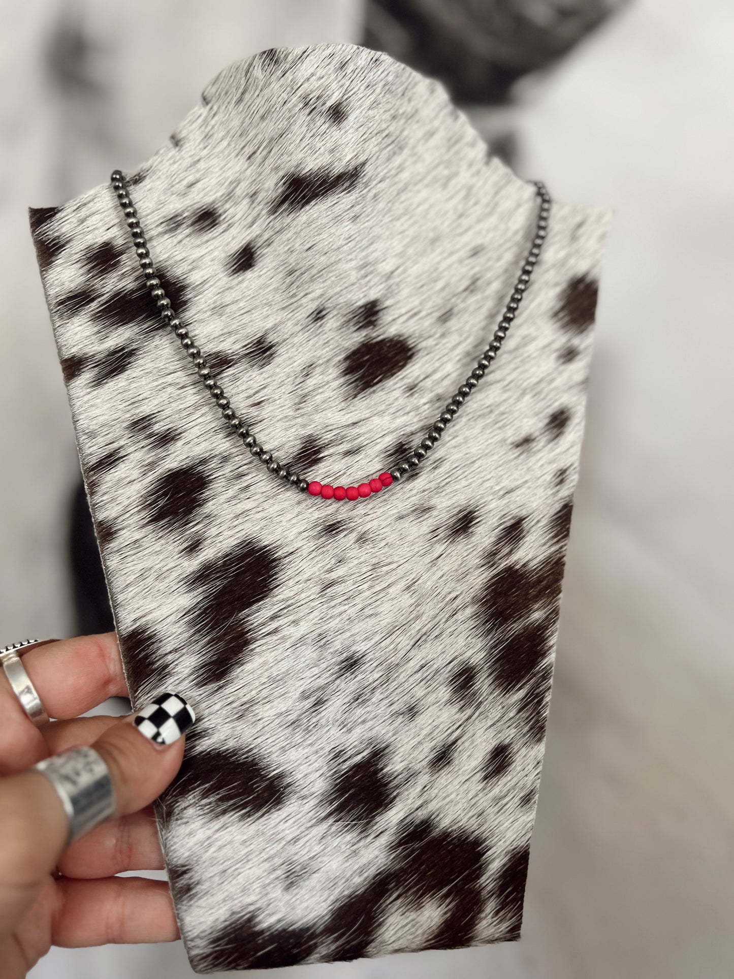 Western Navajo Bead Choker Necklace (Hot Pink)