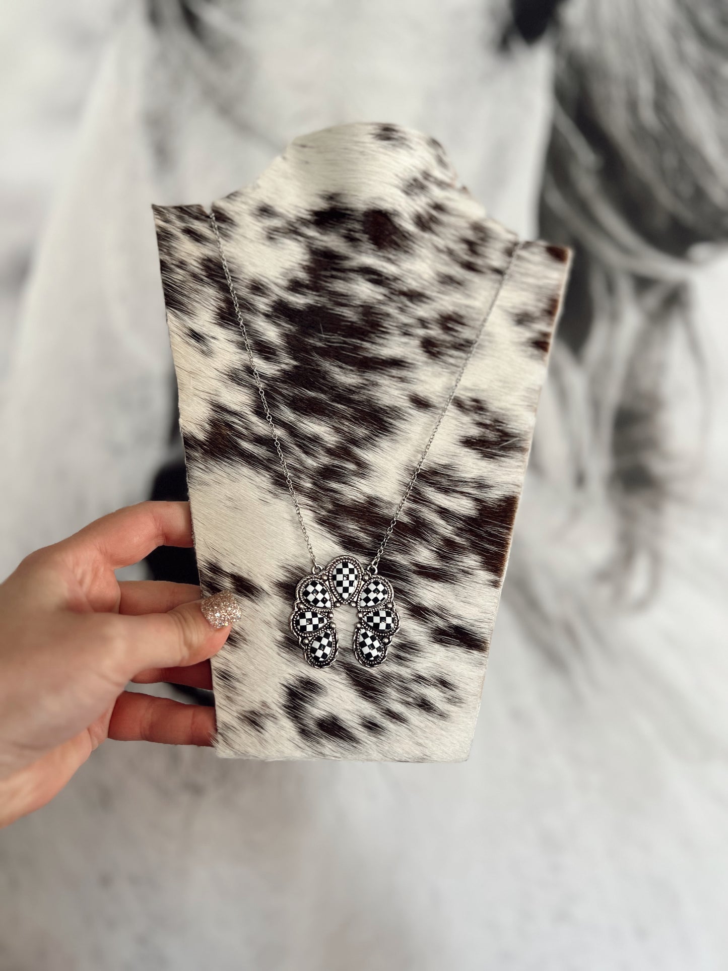 *Small FLAW - Checker Squash Blossom Necklace